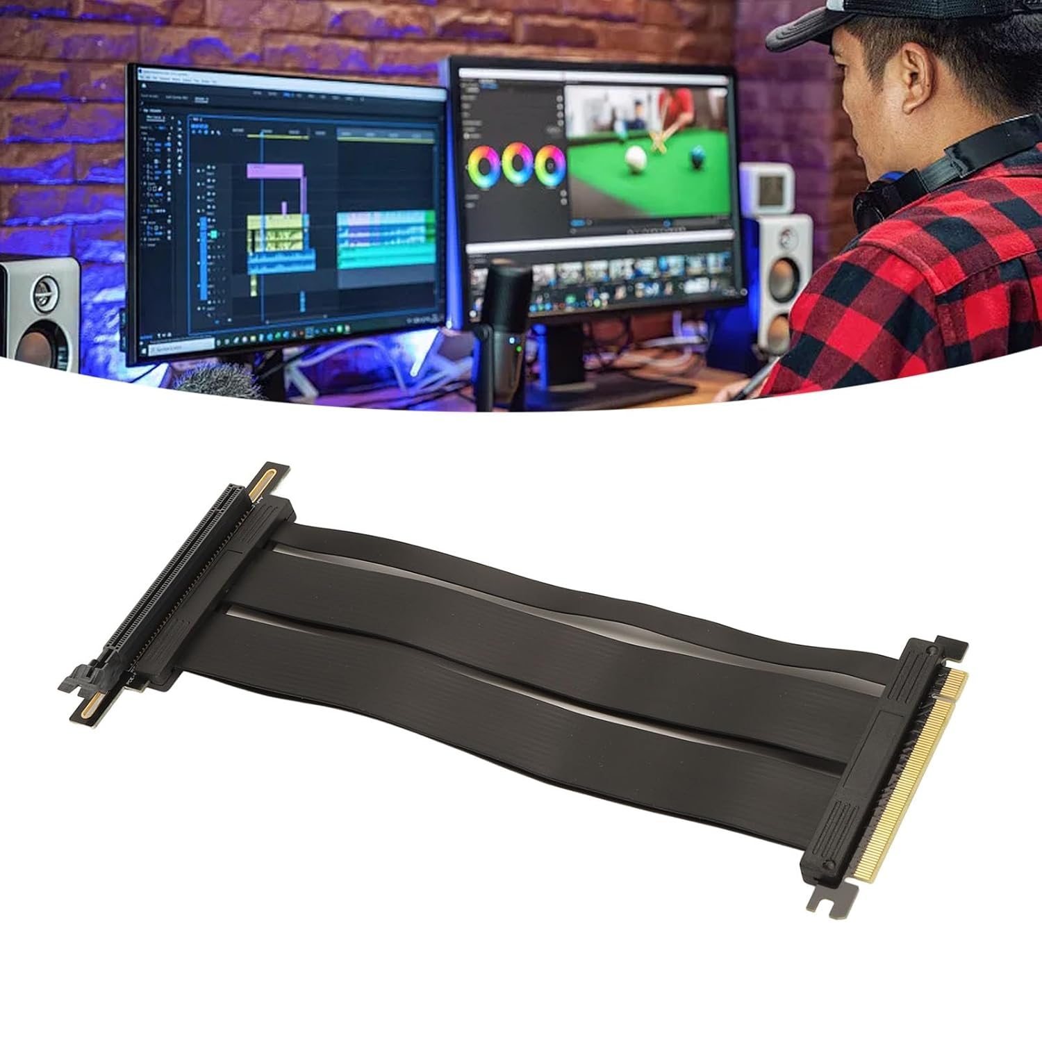 ASHATA Pcie4.0 X16 Riser Cable, 20Cm, Double Reverse, High Speed, Foldable, Compatible with RTX3090, RTX3080, RX6900XT, X570, B550, Z690, B660 image number 1