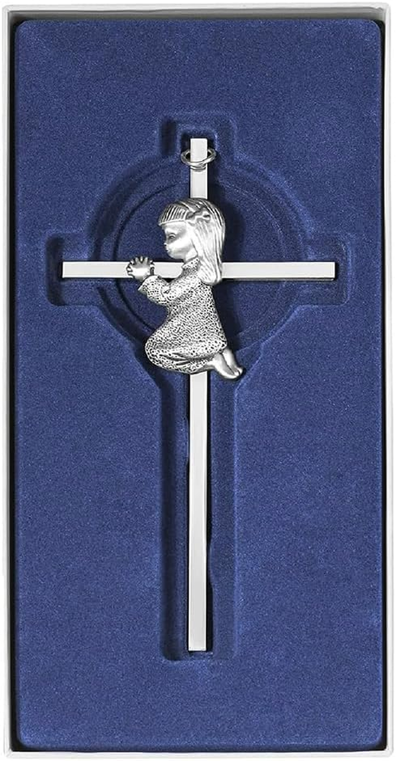 Silver Girl Wall Cross,Praying Boy Plaque Wall Decor Cross,Great for Baptism,Birthday and Christening (Girl)