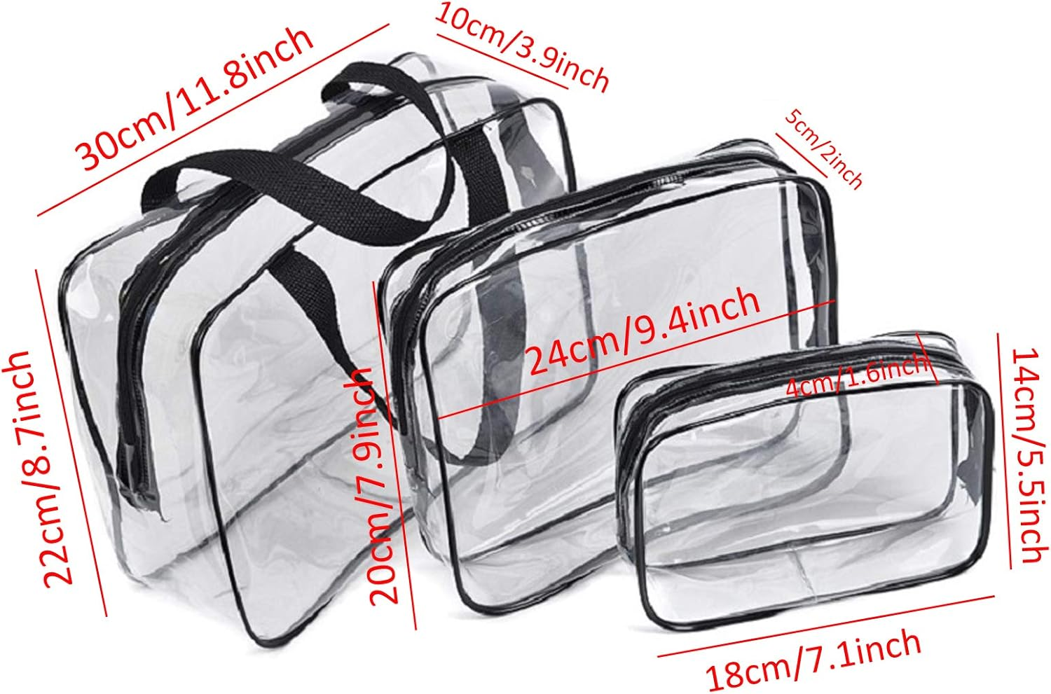 XUNQUCOM Clear Cosmetic Bag, Travel Toiletry Bag Set with Zipper, PVC Make-Up Pouch Handle Straps for Women Men，Set of 3 image number 1