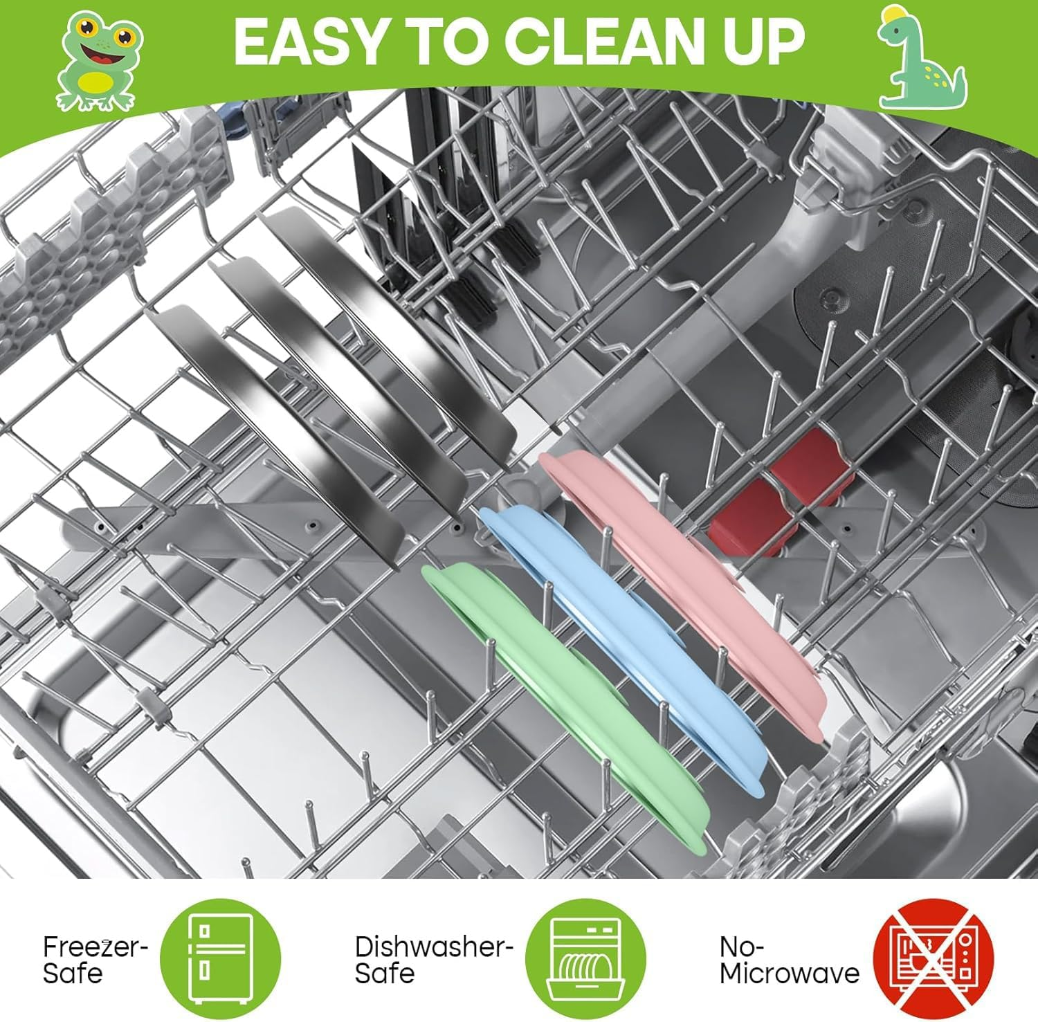 3 Pack Stainless Steel Toddler Plates with Suction,9&rdquo; Kids Divided Plates with Removable Silicone Sleeves,Non-Slip Portion Control Snack Dishes,Unbreakable, Dishwasher Safe Baby Feeding Set image number 6