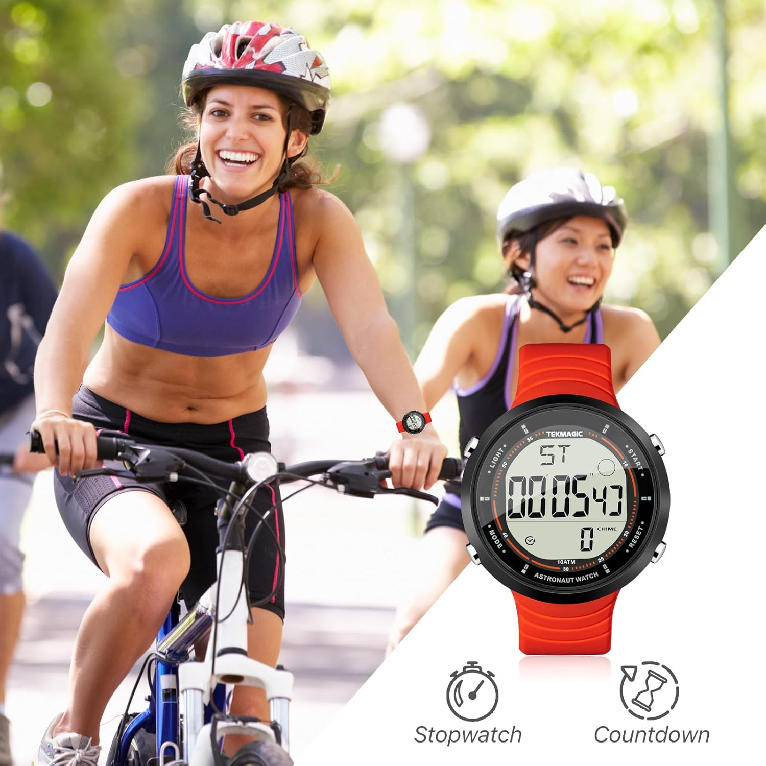 10 ATM Waterproof Sports Watch for Swimming and Diving, with Functions of Chronograph, Timer, Dual Time, Alarm Clock, 12 and 24 Hour Format Switchable