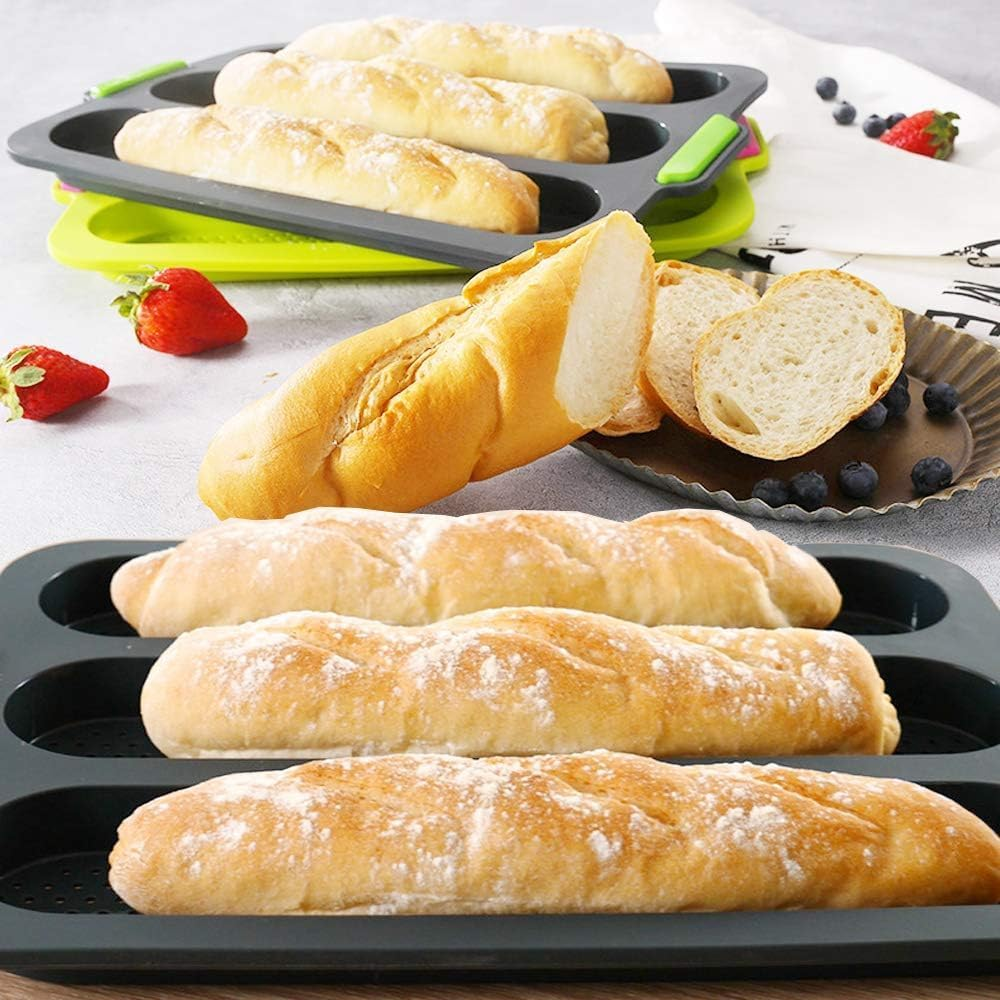 Silicone Loaf Pan Baking Pan for Baking French Baguettes/Hot Dog Buns,Silicone Baguette Pan,Nonstick 3 Wave Loaves French Toast Bread Baking Tray Bake Mold,Diy Making Cake Baking Mould
