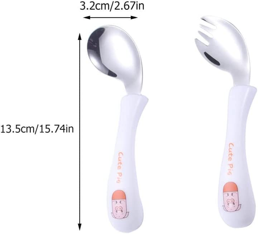 STOBOK 1 Set Toddler Practicing Tableware Spoons Forks Utensils Set Stainless Steel Cutlery Flatware Set for (White) image number 4