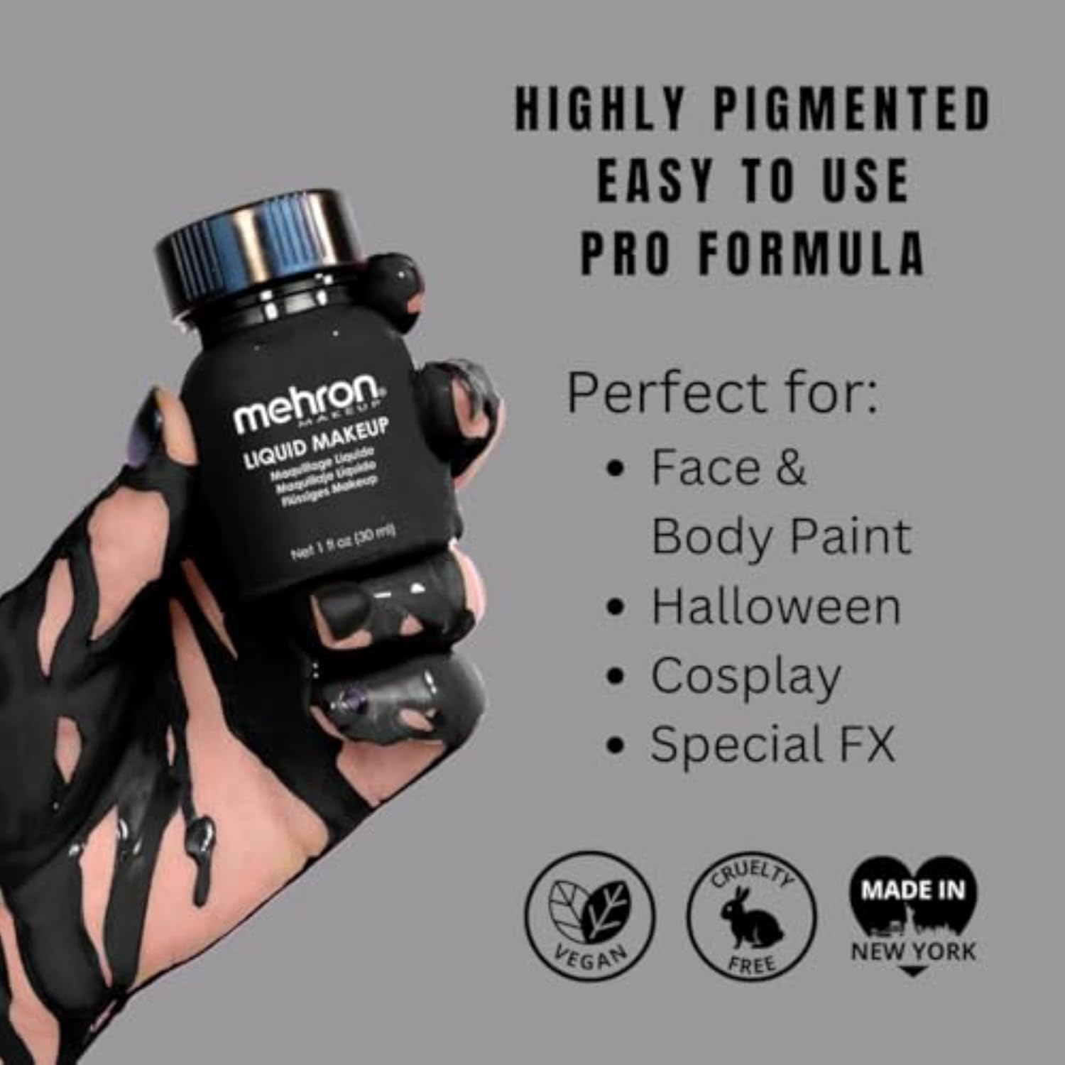 Mehron Makeup Liquid Face and Body Paint (1 Oz) (BLACK) - Black image number 6