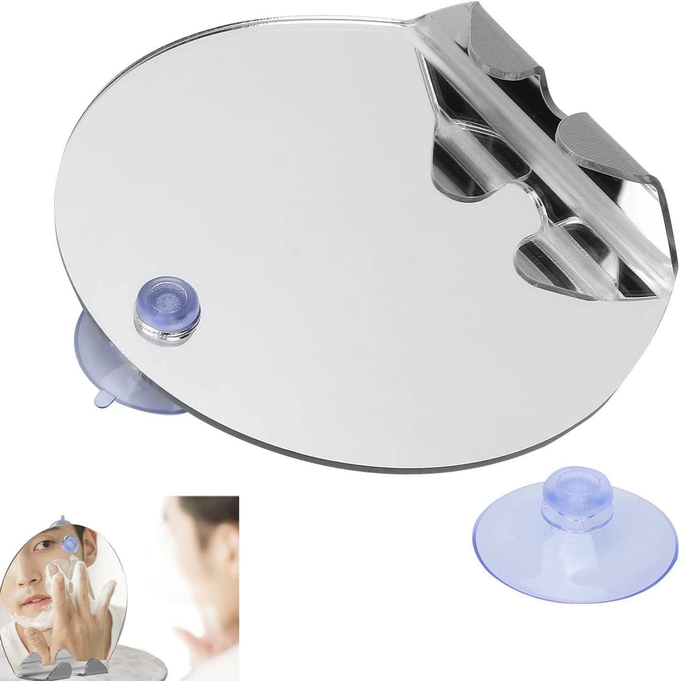 Fogless Shower Mirror round Shape with Anti-Fog Coating, Convenient Mirror for Shaving, Applying Makeup, Washing Face, Ideal Family, Husband, Boyfriend image number 2