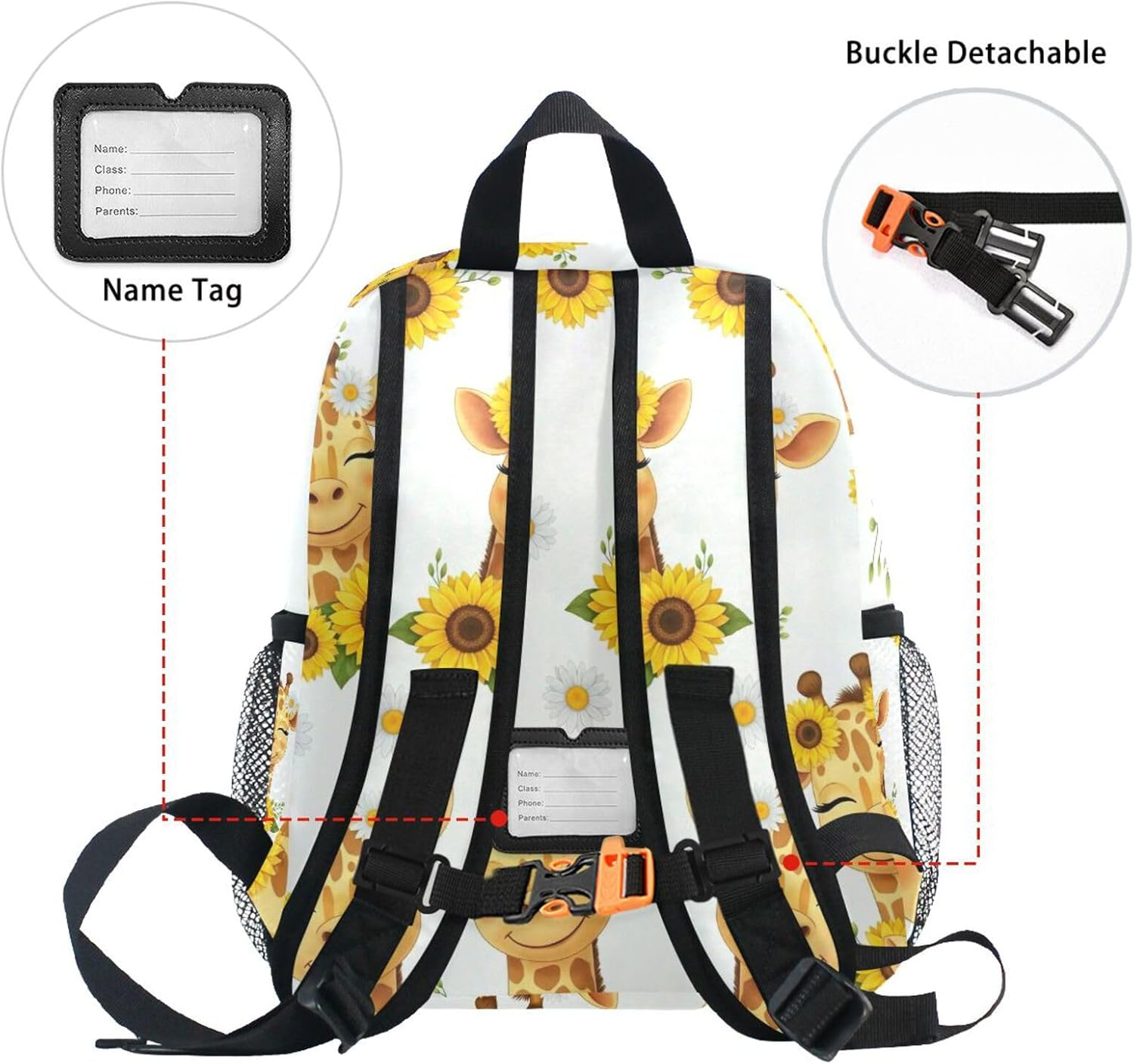 RPLIFE Cute Giraffes Toddler Boy Backpack with Name Tag, Kids Backpacks, 3-8 Years image number 5