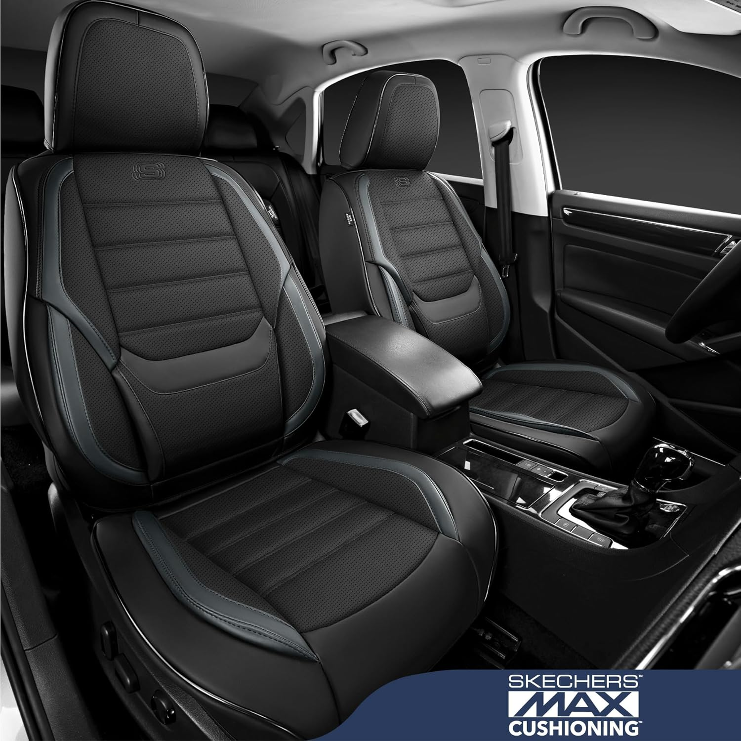 Skechers MAX Cushioning Seat Covers,Memory Foam Leather Car Seat Covers,Waterproof Car Seat Protector Full Sets,Car Seat Cushion Airbag Automotive Universal Fit for Most Cars,Vans,Trucks,Suv,Grey image number 5