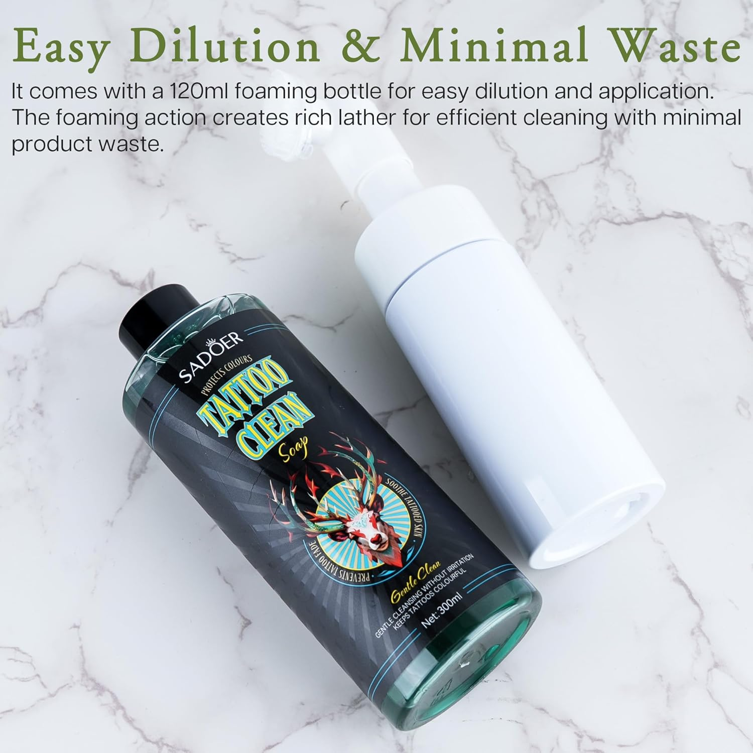 Olephira SADOER Ultra-Concentrated Tattoo Green Soap 10Oz with Foaming Bottle 120Ml, 1:10 Dilution Tattoo Soap Supplies for Tattoos Piercings, Clean Skin Equipment image number 2