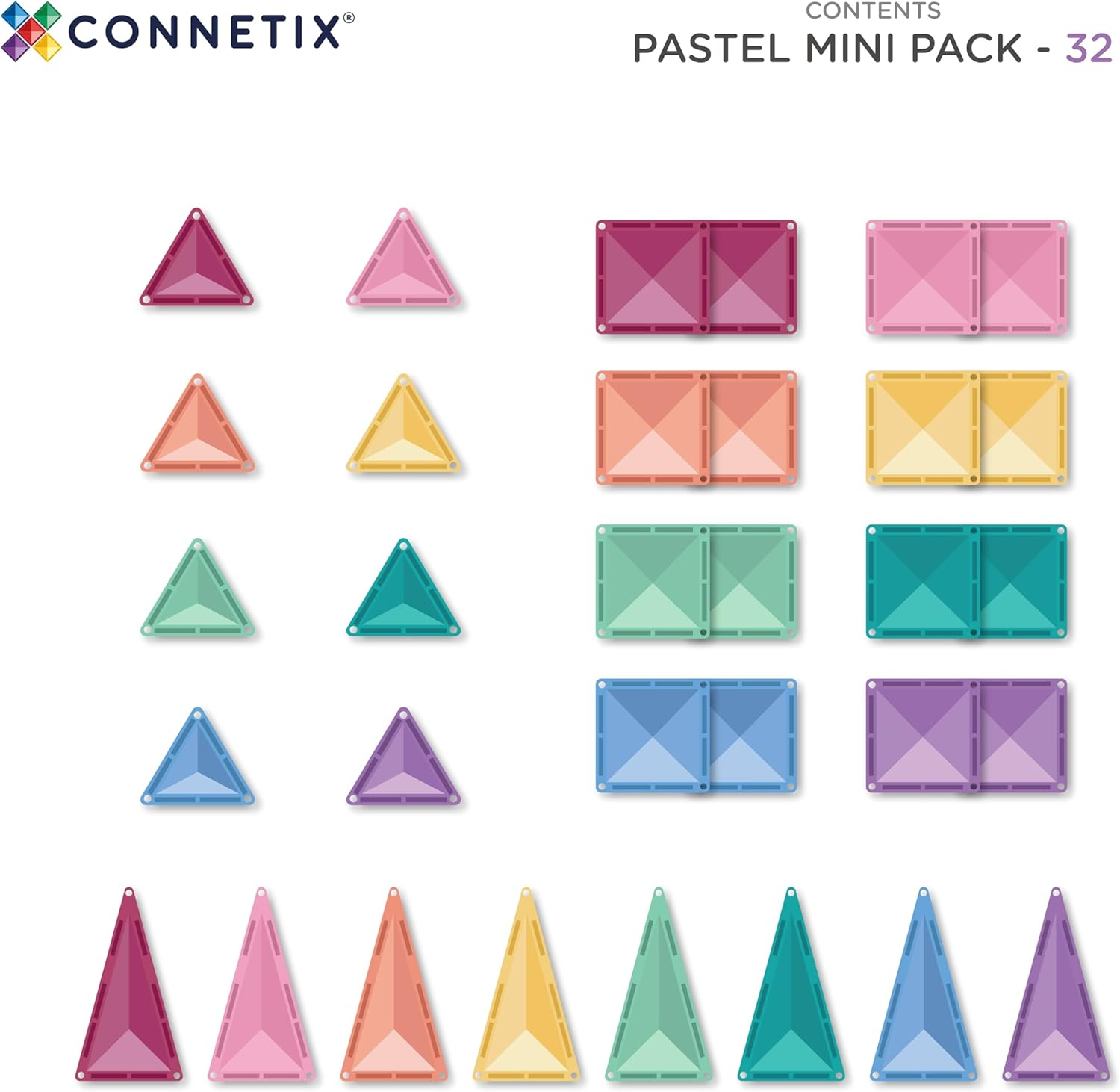 CONNETIX Magnetic Tiles Pastel Mini Pack, 32 Pieces image number 2