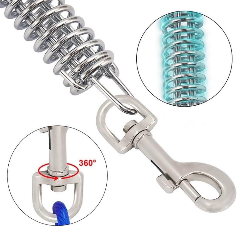 Xshelley Diameter(5 Mm) Dog Tie Out Cable-5 M Heavy Duty Dogs Chain with Shock Absorbing Spring-Yard Camping Outdoor Sturdy Lead for Small to Large Dog up to 150Kg image number 2