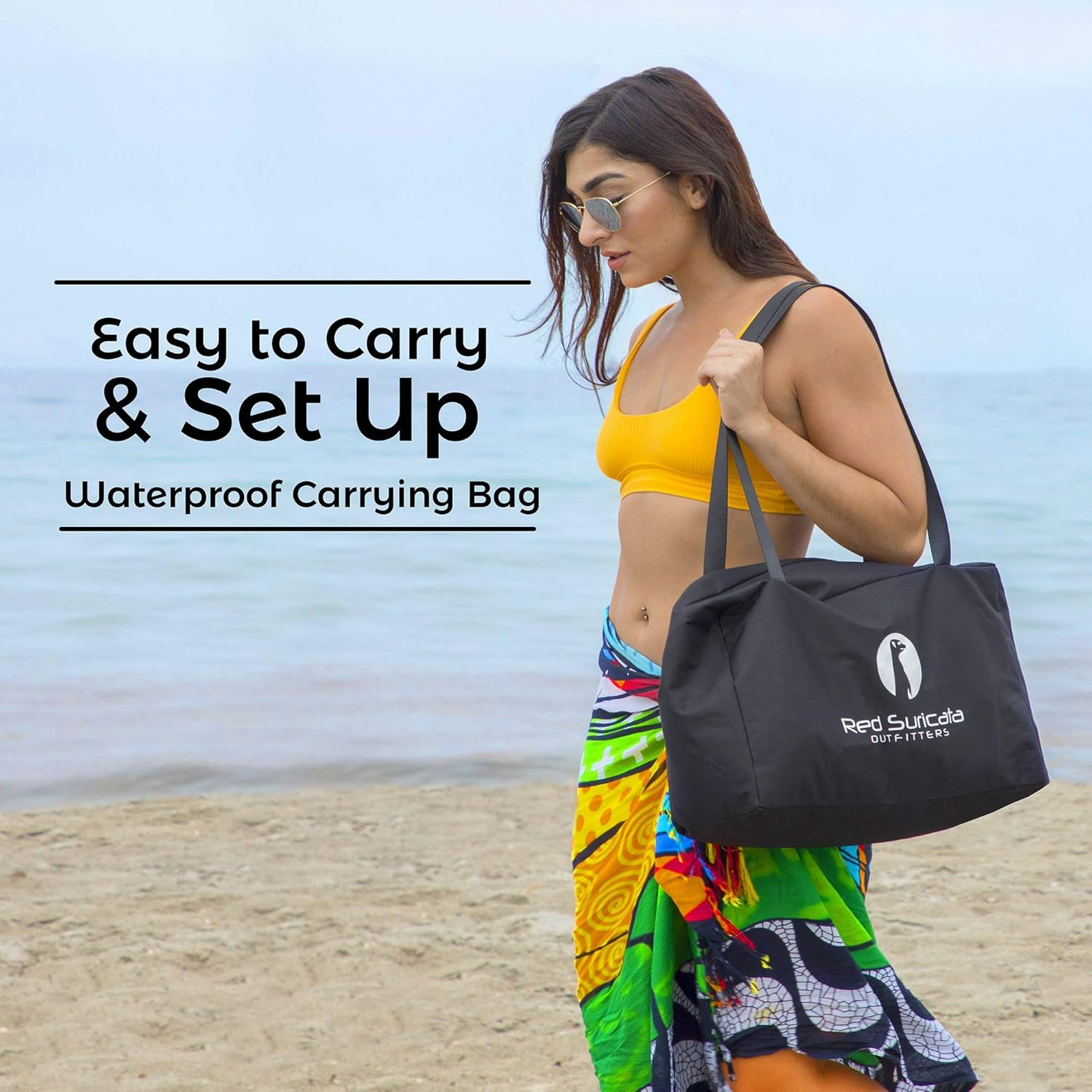 Red Suricata Family Beach Sunshade - Sun Shade Canopy | UPF50 UV Protection | Water Repellent Tent with 4 Aluminum Poles, 4 Pole Anchors, 4 Sandbag Anchors | Portable Shelter Tarp (Large, Black) image number 3