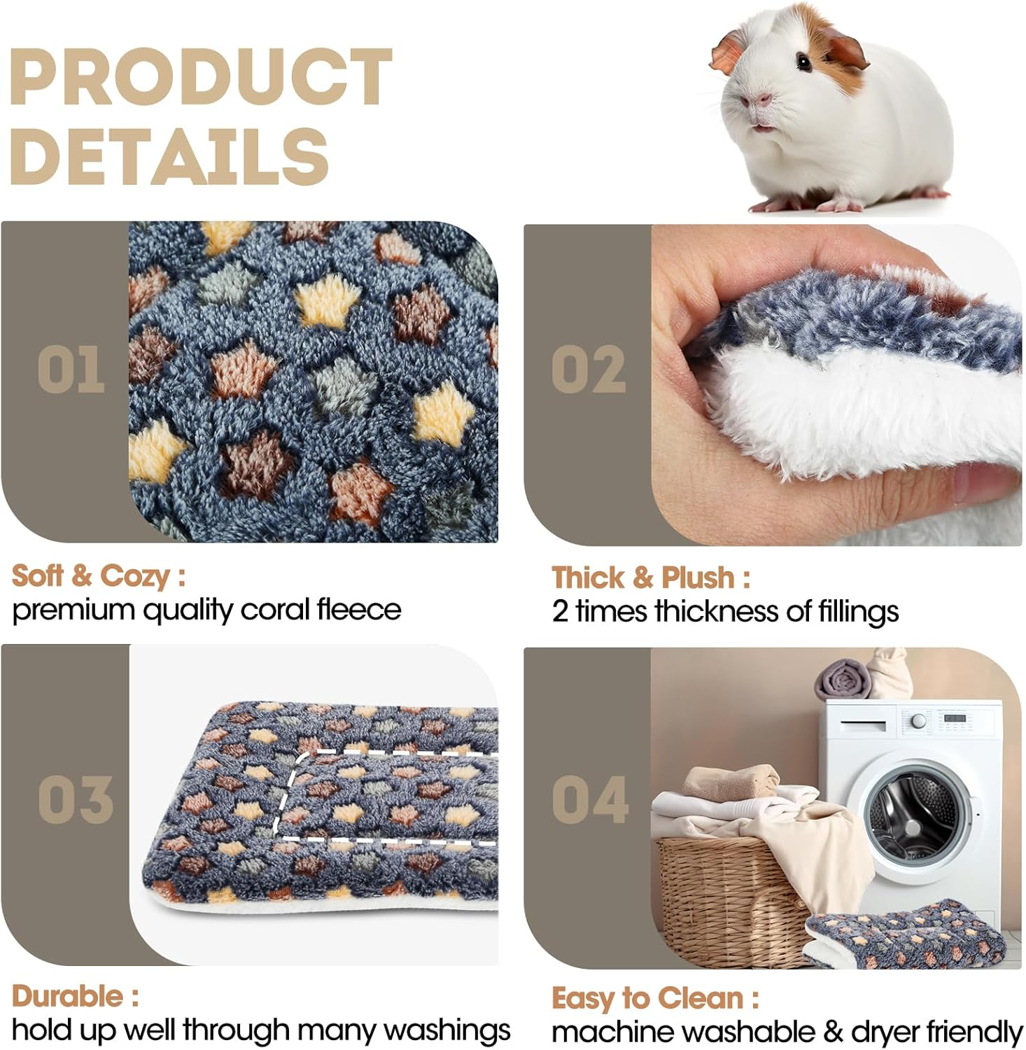 2 Pack Guinea Pig Bed - 10 X 13 Inch Guinea Pig Pee Pads Bedding - Washable and Thickness Upgrade - Dark Blue + Dark Blue image number 6