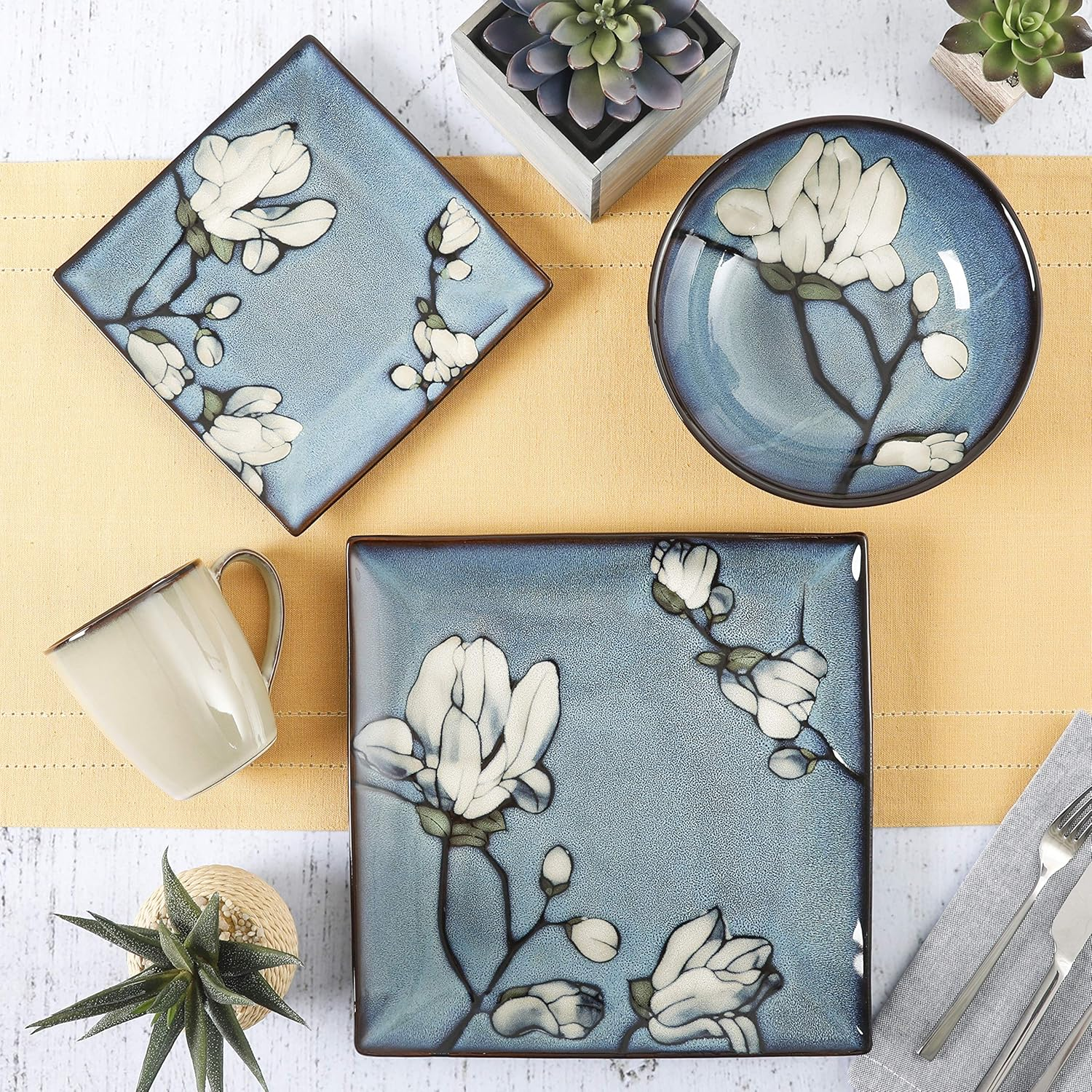 Gibson Bloomsbury 16 Piece Dinnerware Set, Blue image number 4