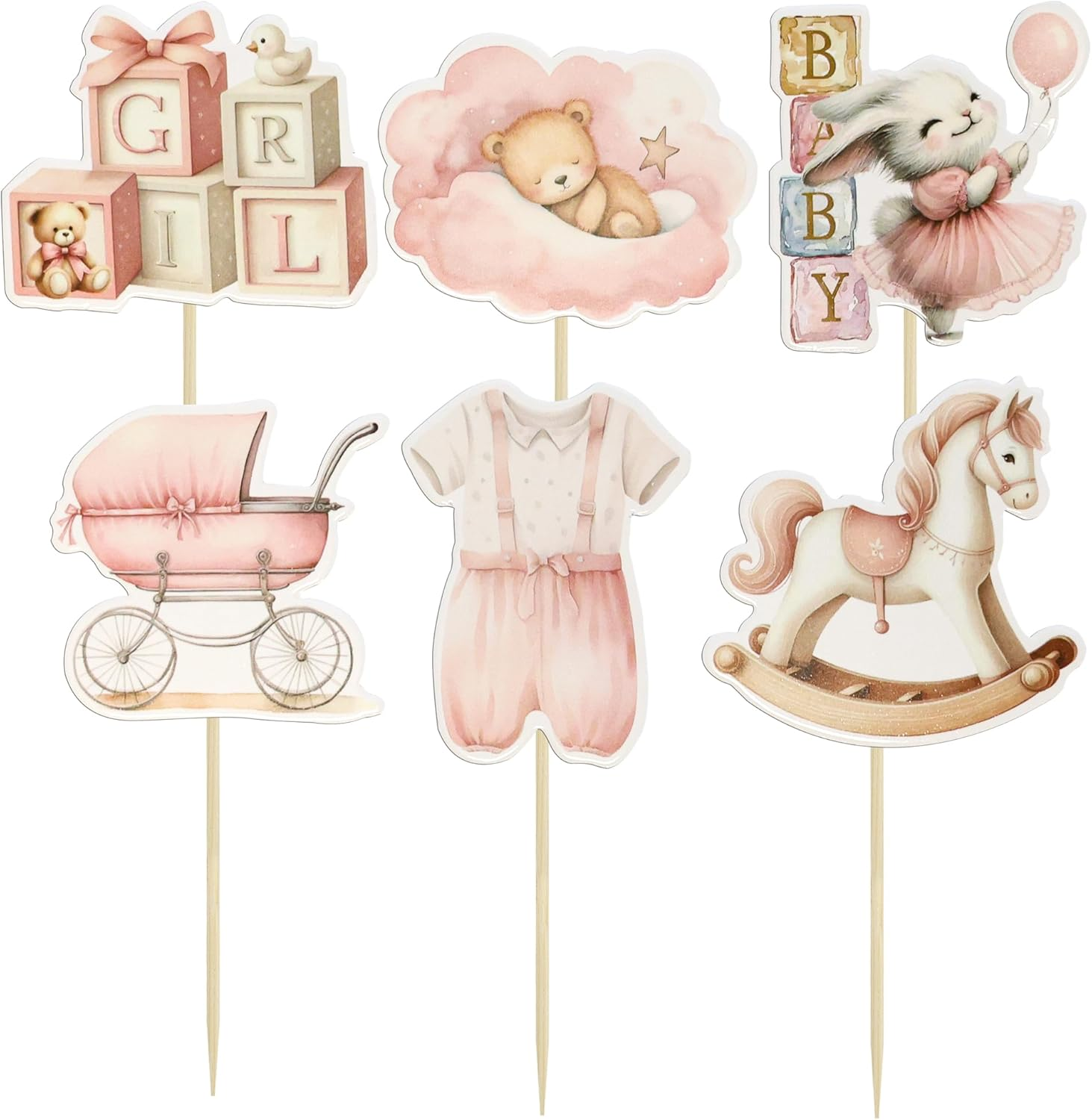 Ephlyn 36Pcs Baby Girl Cupcake Toppers Baby Shower Decorations for Girl Bear It'S a Girl Cupcake Picks Decorations for Baby Girls Birthday Party Cake Decorations Pink - Blue image number 5