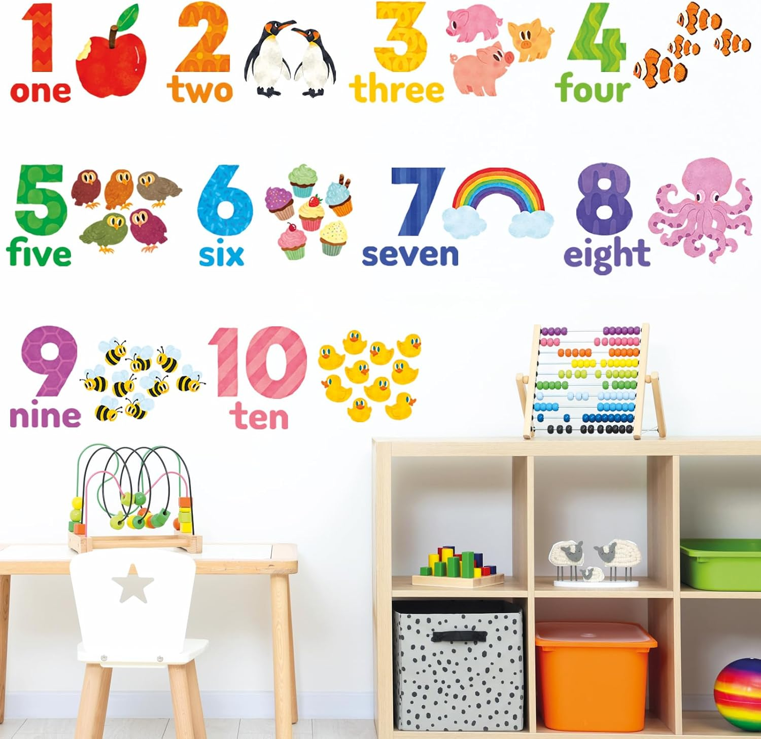 DECOWALL Numbers 1&ndash;10 Wall Stickers &ndash; Counting Animals & Objects Educational Peel & Stick Removable Decals for Nursery, Kids Bedroom & Playroom Decor (DS6-2020) image number 6