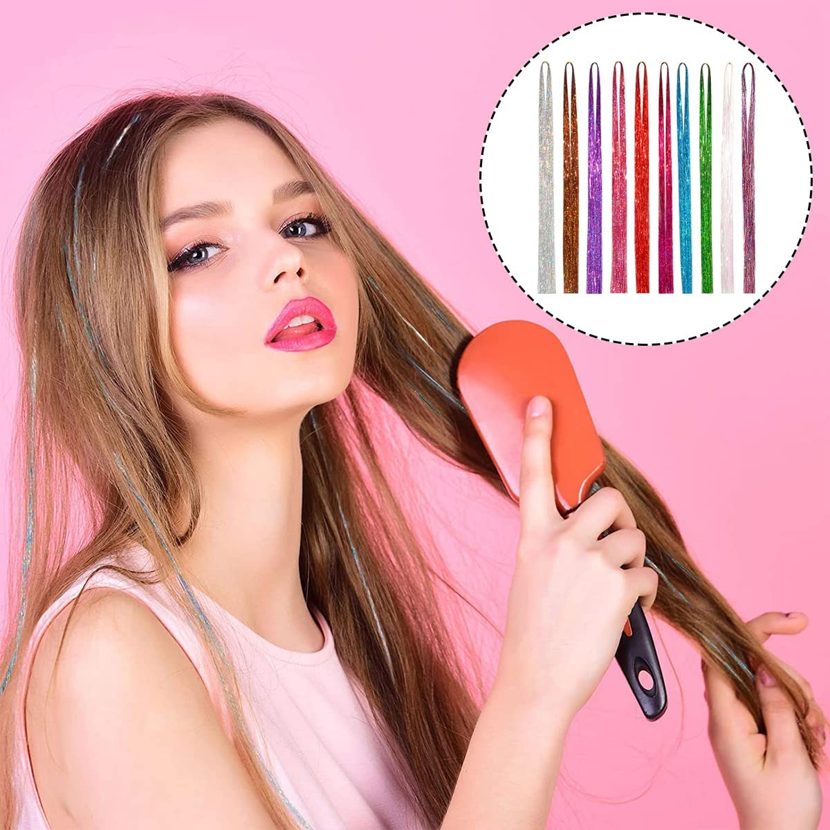 Hair Tinsel, 10 Colors Sparkling Fairy Hair Tinsel Strands for Party Styling (36 Inch - 150 Strands/Color) image number 6