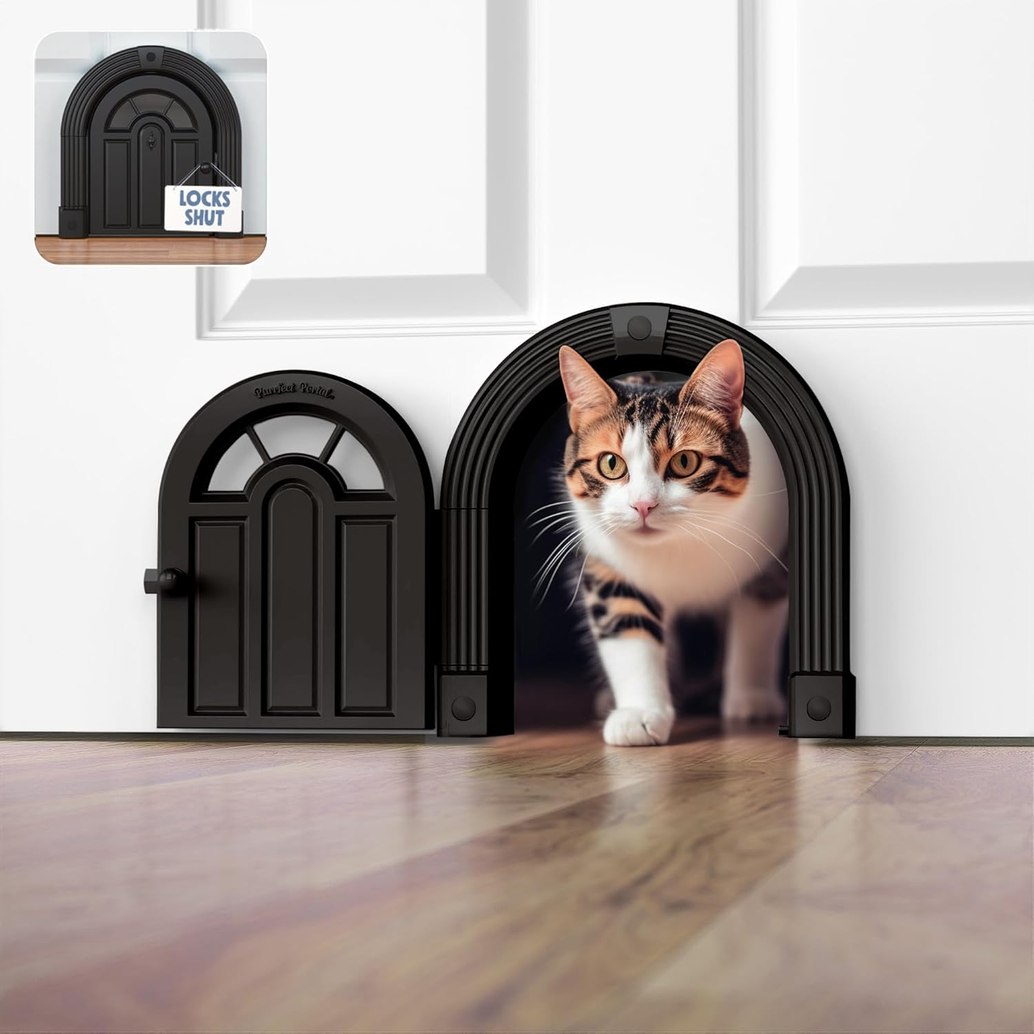 Easy Install Cat Flap - DIY Setup, No Training Needed, Suitable for Cats up to 20 Lbs - Secured Installation in Minutes - Original, Brown 3 image number 3