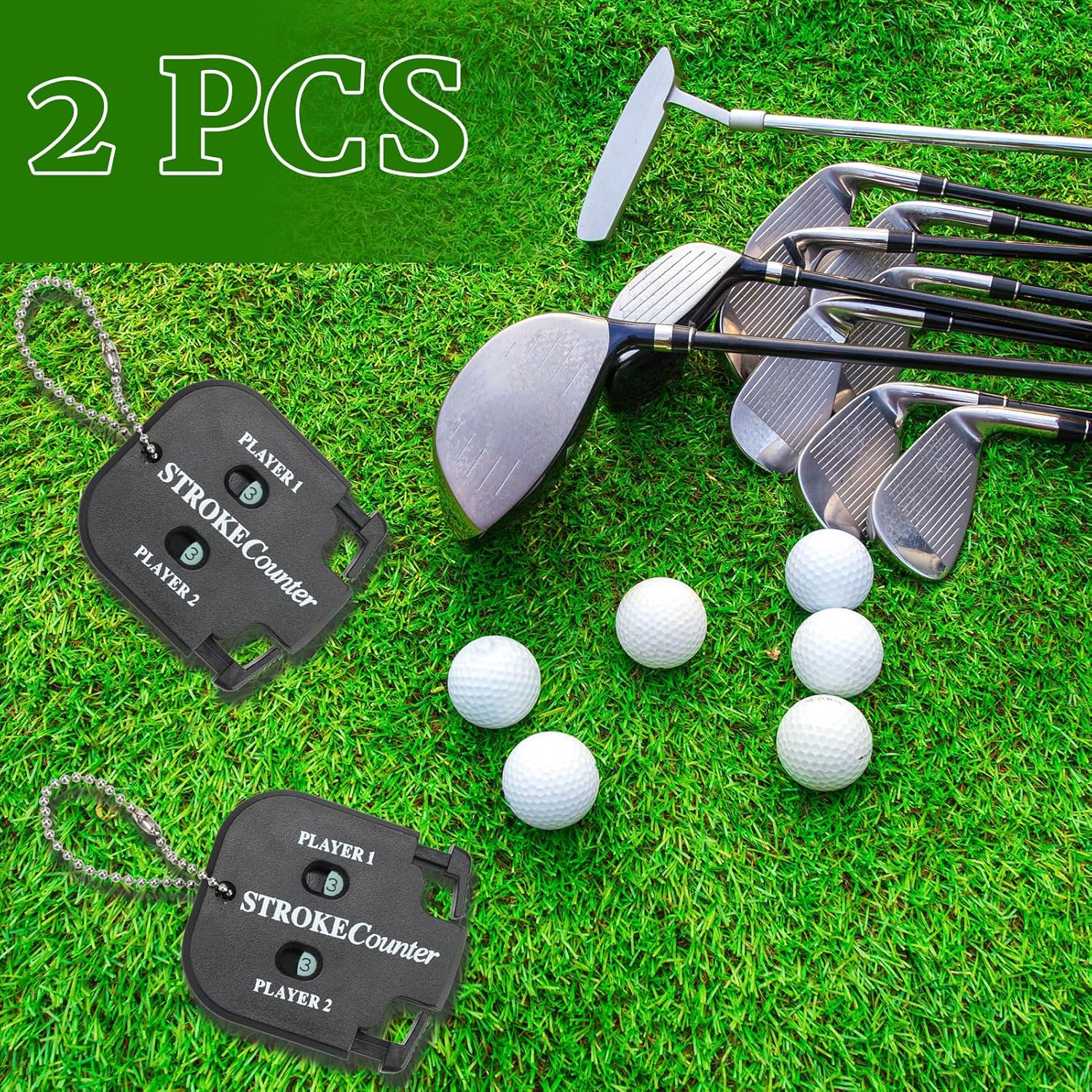 2 Pcs Mini Golf Stroke Counters, Two-Digit 2 Players Manual Clicker with Reset Key and Keychain, Portable Golf Score Keeper Tool for Golfers Accurate Outdoor Sports Scoring, Easy-To-Carry Pocket Size