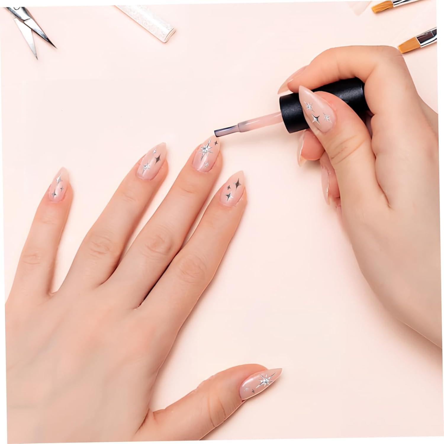 SHERCHPRY 5Sheets Star Heart Nail Art Stickers Self Adhesive Decals for Women Sparkle Design Nail Decorations Featuring Stars and Hearts for Manicure Art image number 4