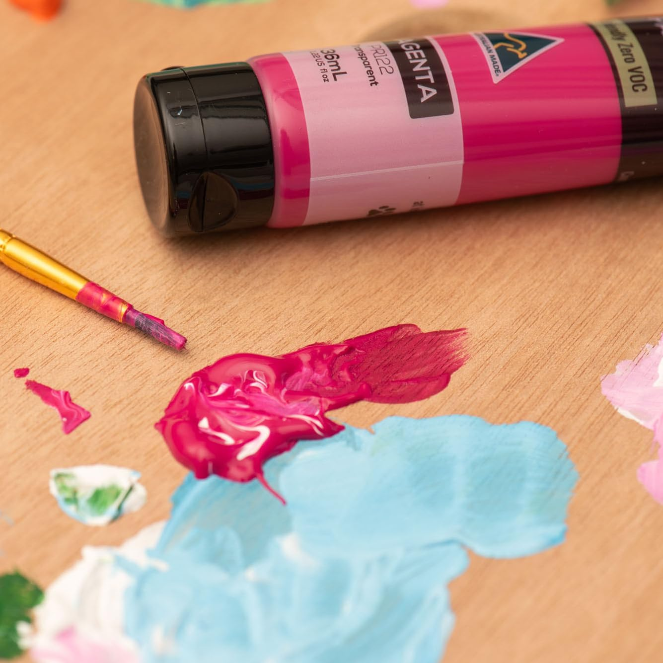 GLOBAL COLOURS Acrylic Paint Set &ndash; 24 X 36Ml Tubes. Artist Quality, Waterproof Paints for Canvas, Wood, Paper, Ceramics &ndash; Non-Toxic, Made in Australia. Ideal for Beginners & Kids image number 2