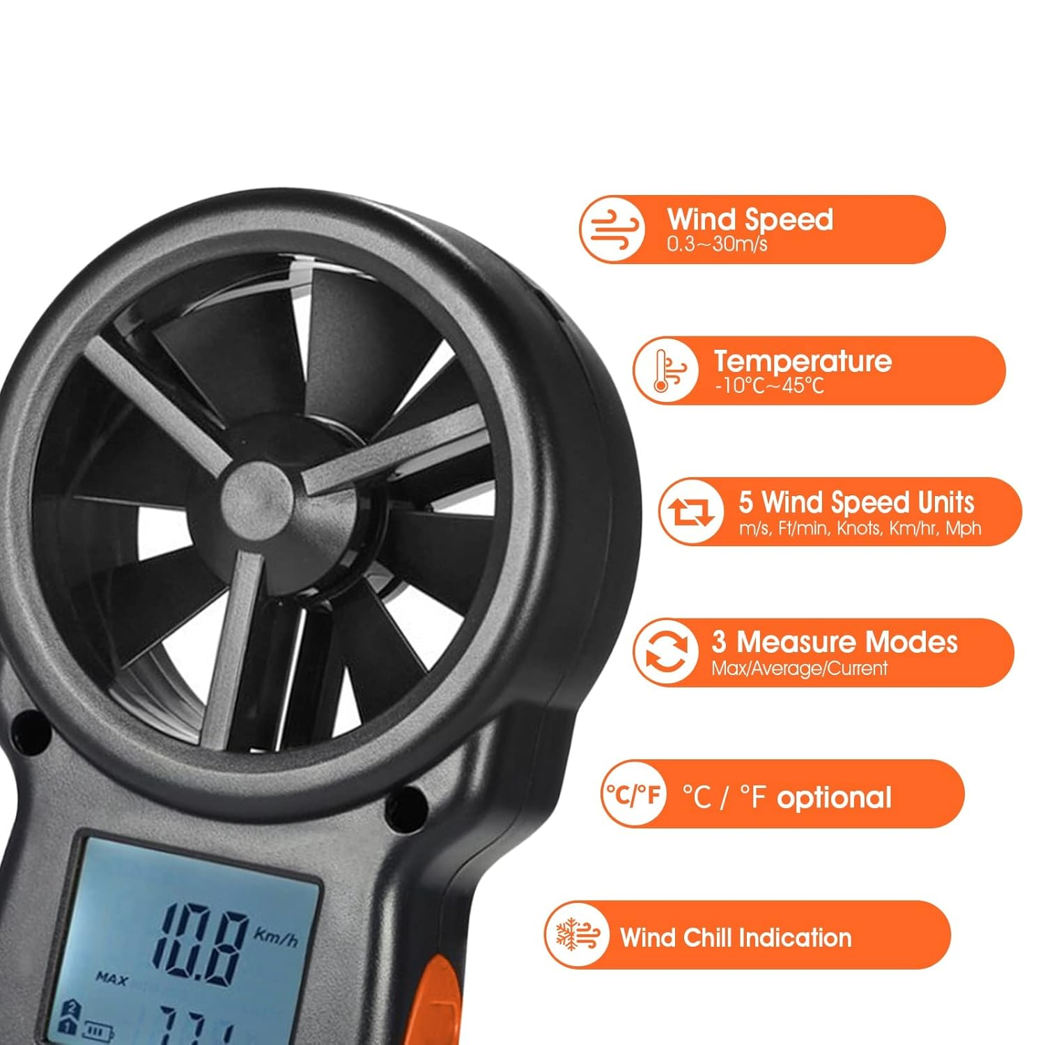 Handheld Anemometer Digital Wind Speed Meter, Kethvoz Windspeed Gauge Anemometro Measure Air Flow Velocity Check Wind Temp for HVAC Dust Collection Drone Flying Sailing Hunting image number 1