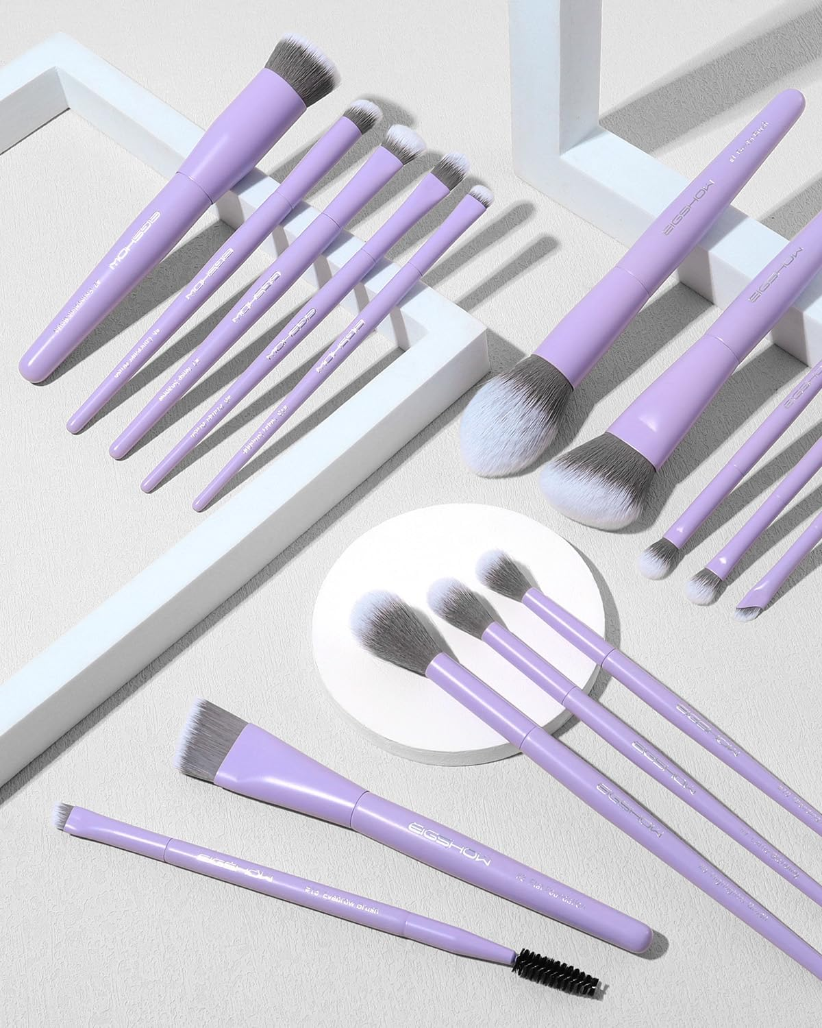 EIGSHOW Makeup Brushes Set, 15Pcs Professional Make up Brush with Silver Ion Bristles for Foundation Powder Blush Highlighter Concealer Eyeshadow Eyeliner, Travel Gift Set (Matte Purple) - Champaign Gold image number 5