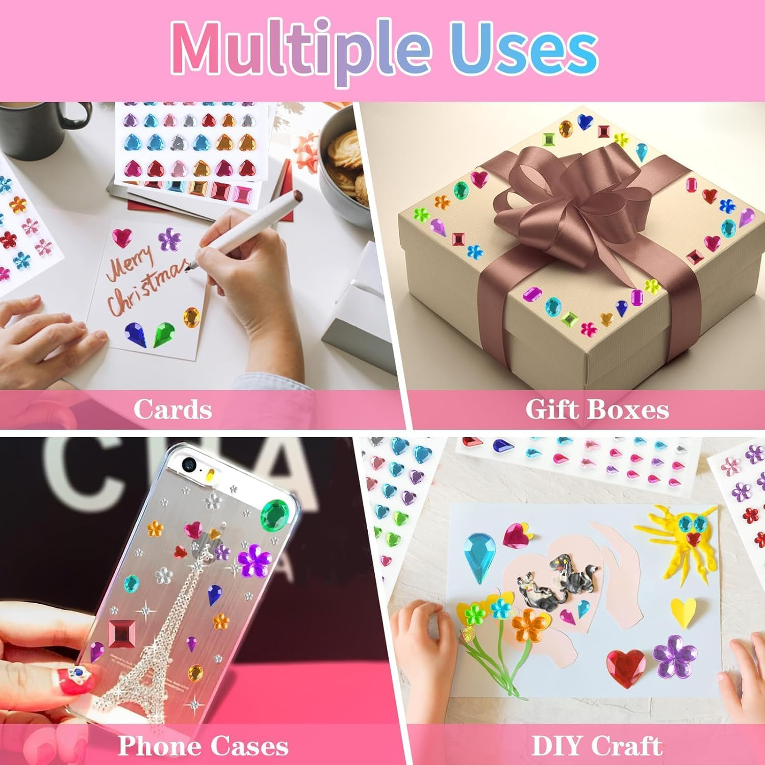 6 Sheets of Rhinestone Stickers, Self-Adhesive Rhinestones with Tweezers, Various Sizes, Self-Adhesive Rhinestones, for DIY (Pack of 528) image number 5