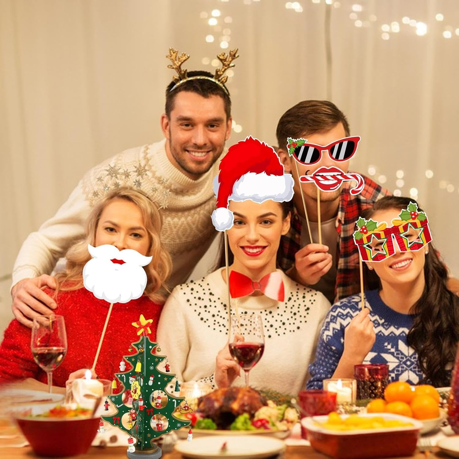30Pcs Christmas Photo Booth Props Kit, Christmas Selfie Prop, Christmas Face Masks Selfie Props, Christmas Photobooth Props for Family Photos and Christmas Event Supplies image number 4