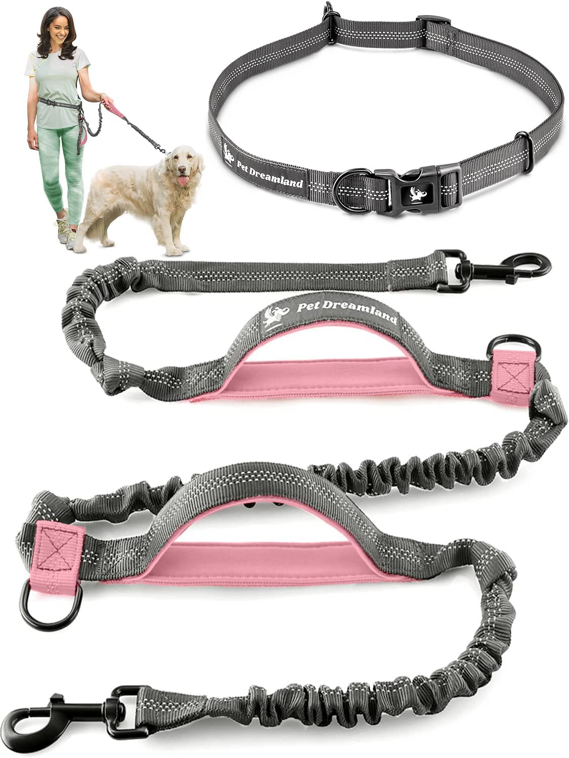 Exquisite Hands Free Dog Leash for Running | Waist Leash for Walking, Jogging, Cycling and Training W. Adjustable Belt and Retractable Bungee | Pet Hiking Gear Pack | Medium and Large Dog Lead Walker