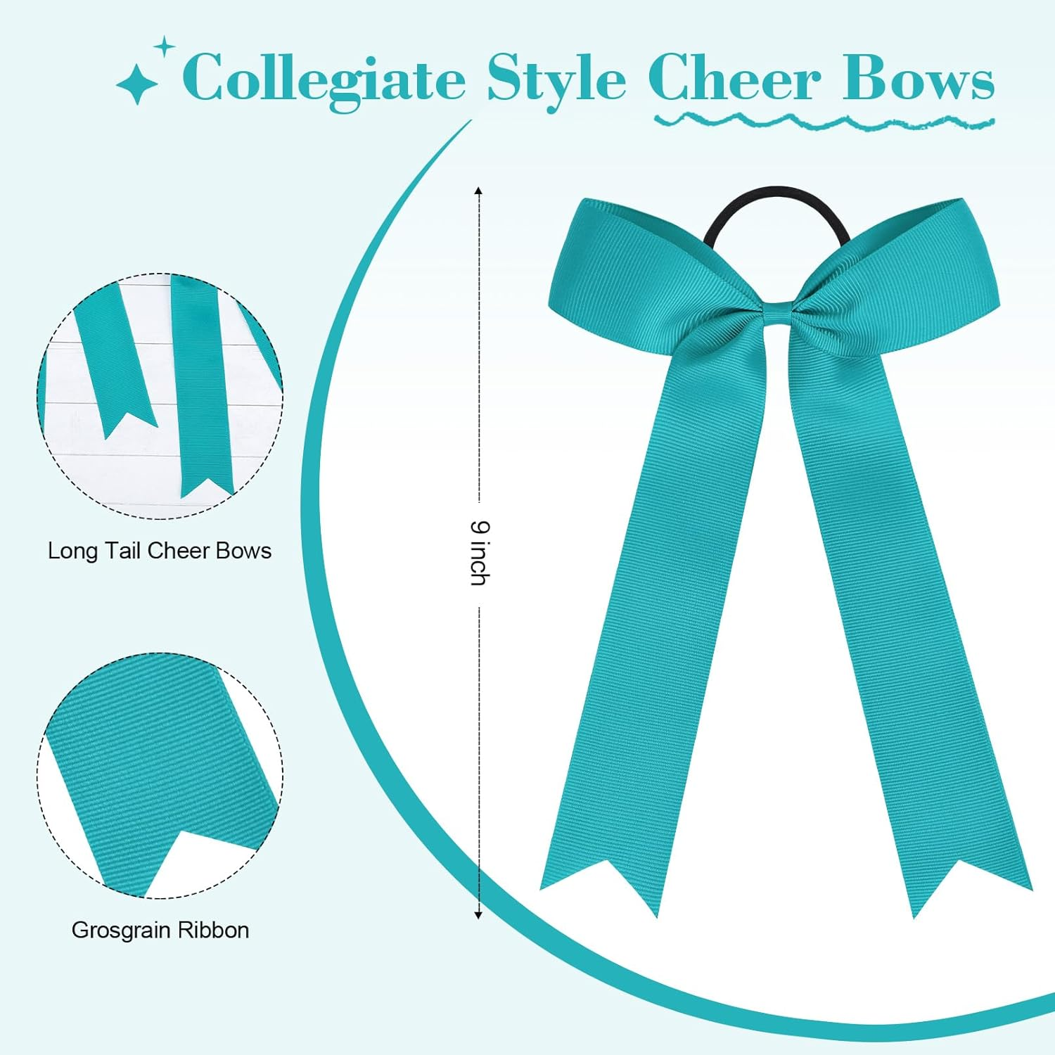 CEELGON 20 PCS College Style Cheer Bows Collegiate Long Tail Skinny Bow Elastic Hair Tie for Teens Girls Softball Competition Sports Cheerleaders (Teal) - Light Blue image number 4