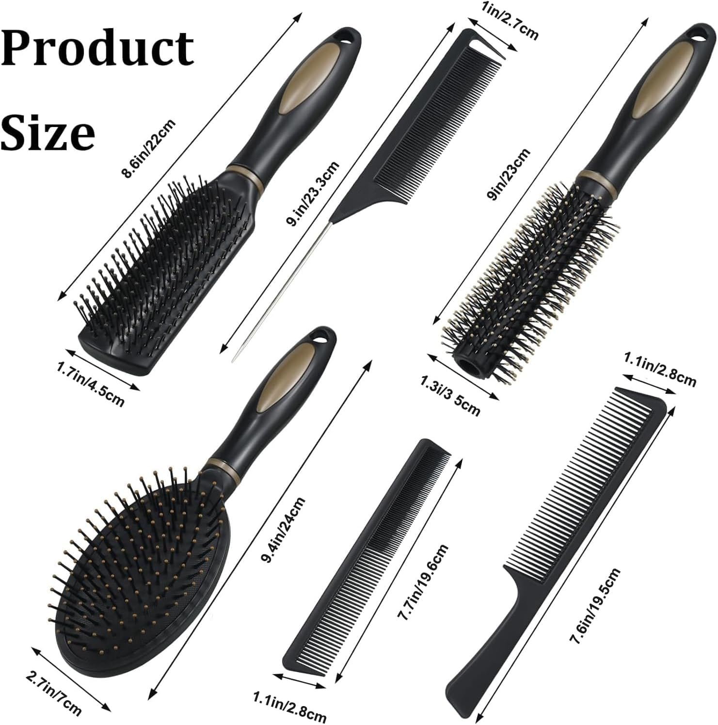 Hair Brush Set: 6-Piece Comb Set for Women & Men. Fits Straight, Curly, All Hair Types&mdash;Ideal for Daily Detangling, Styling; Meets Diverse Hair Care Needs. image number 6