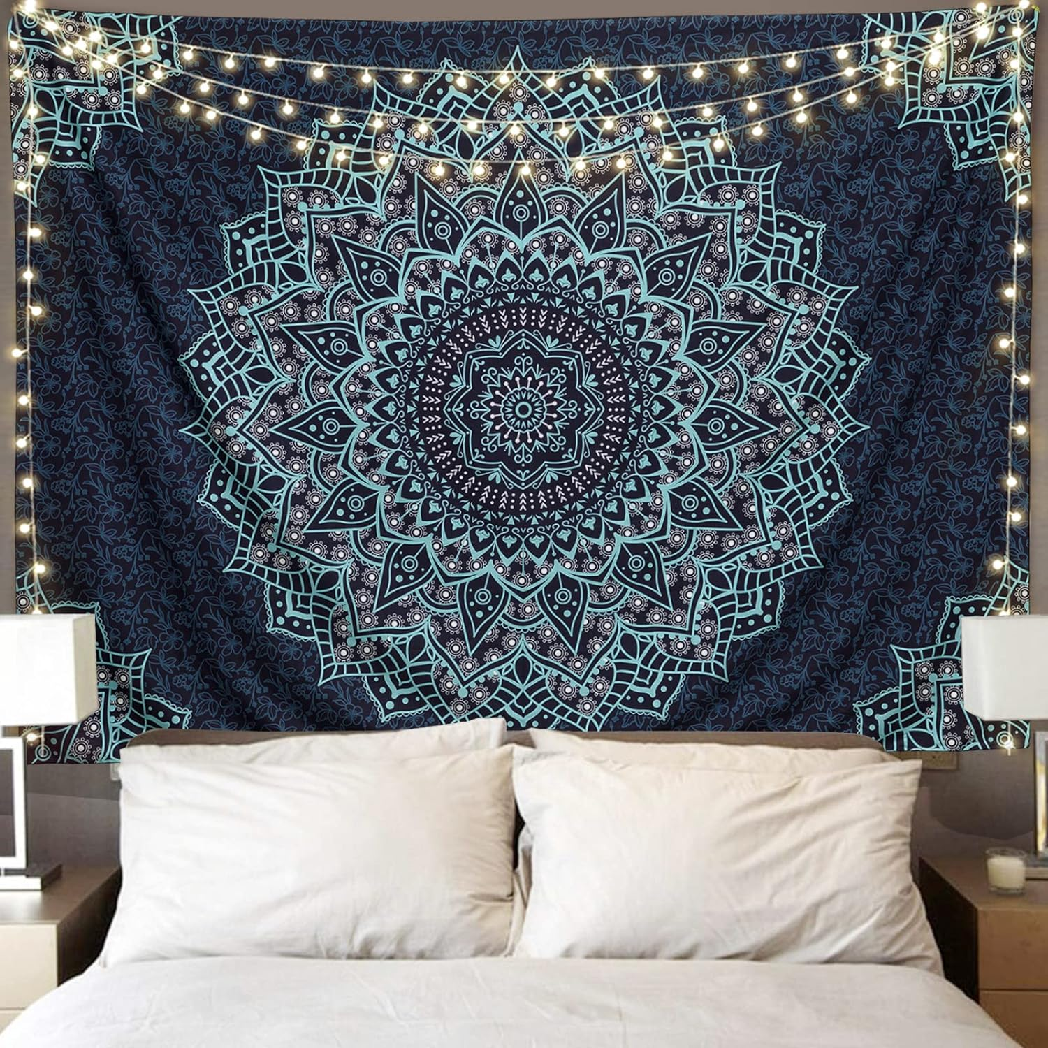 Edeesky Black Golden Mandala Tapestry Wall Hanging Psychedelic Medallion Wall Tapestry Aesthetic Indian Hippie Wall Decor Bohemian Wall Art Boho Home Decoration Blanket for Bedroom,Living Room,Dorm