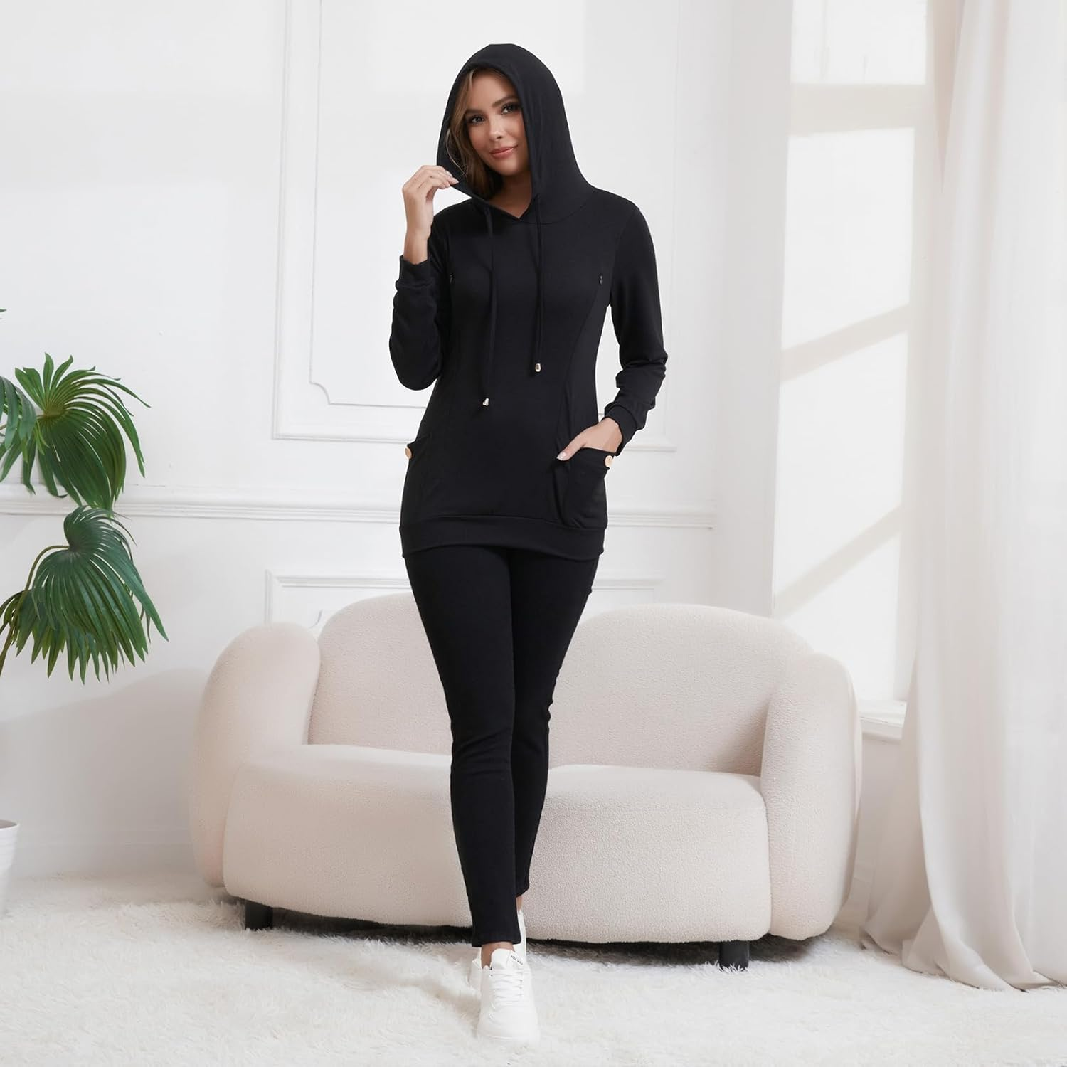 GINKANA Women Nursing Shirts for Breastfeeding with Hidden Zipper Long Sleeve Hoodie Causal Sweatshirt Breast Pumping Tops image number 5