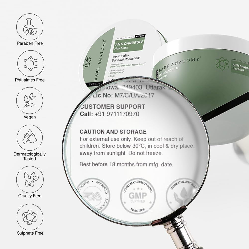 Bare Anatomy EXPERT Anti-Dandruff Hair Mask | Targets Oily Scalp and Sheds Dry Flakes | 250G image number 3