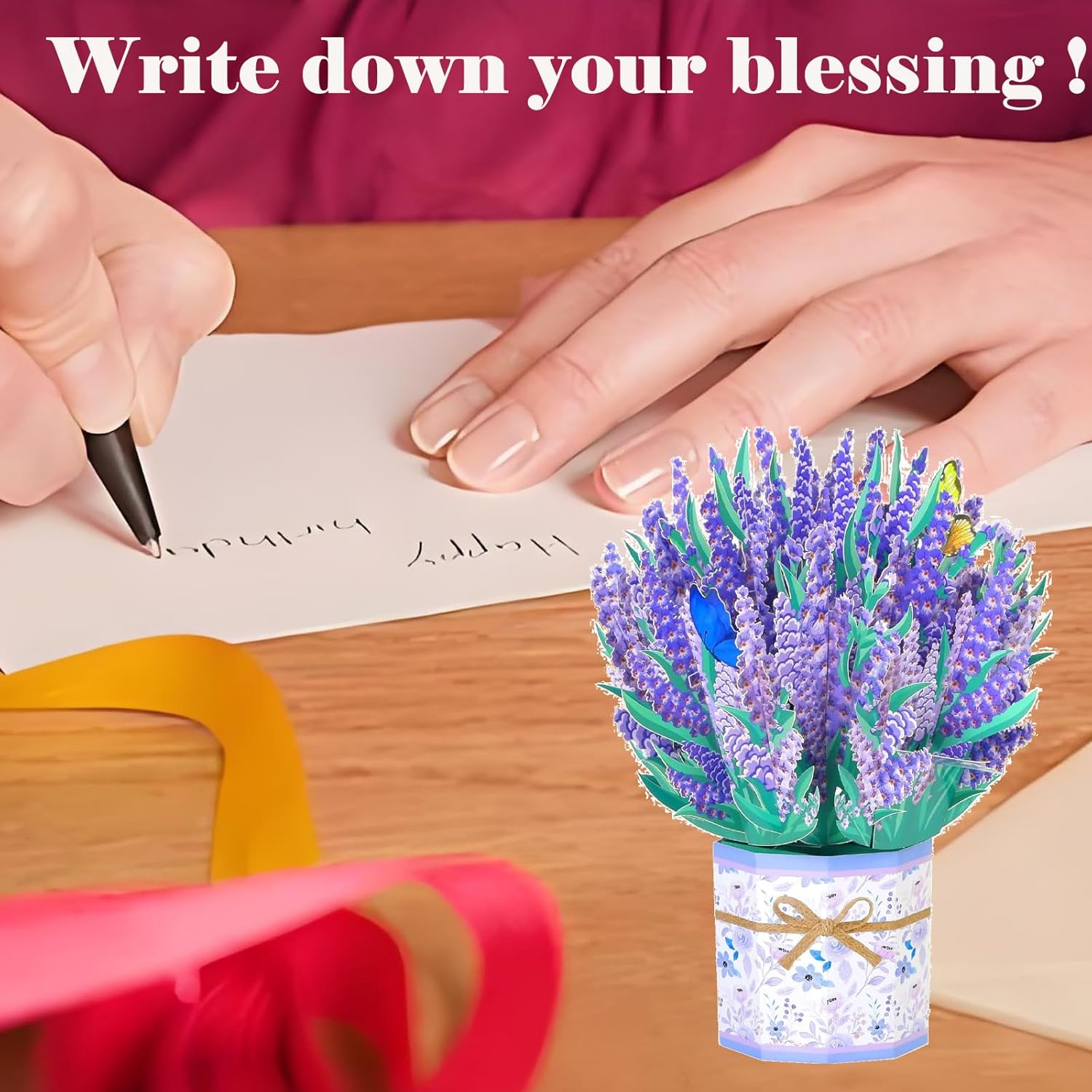 3D Pop up Mothers&rsquo; Day Card with Envelope and Note Card, Handmade Flower Greeting Card Flower Bouquet for Birthday, Mothers' Day, Anniversary, Valentine'S Day (Lavender) image number 4