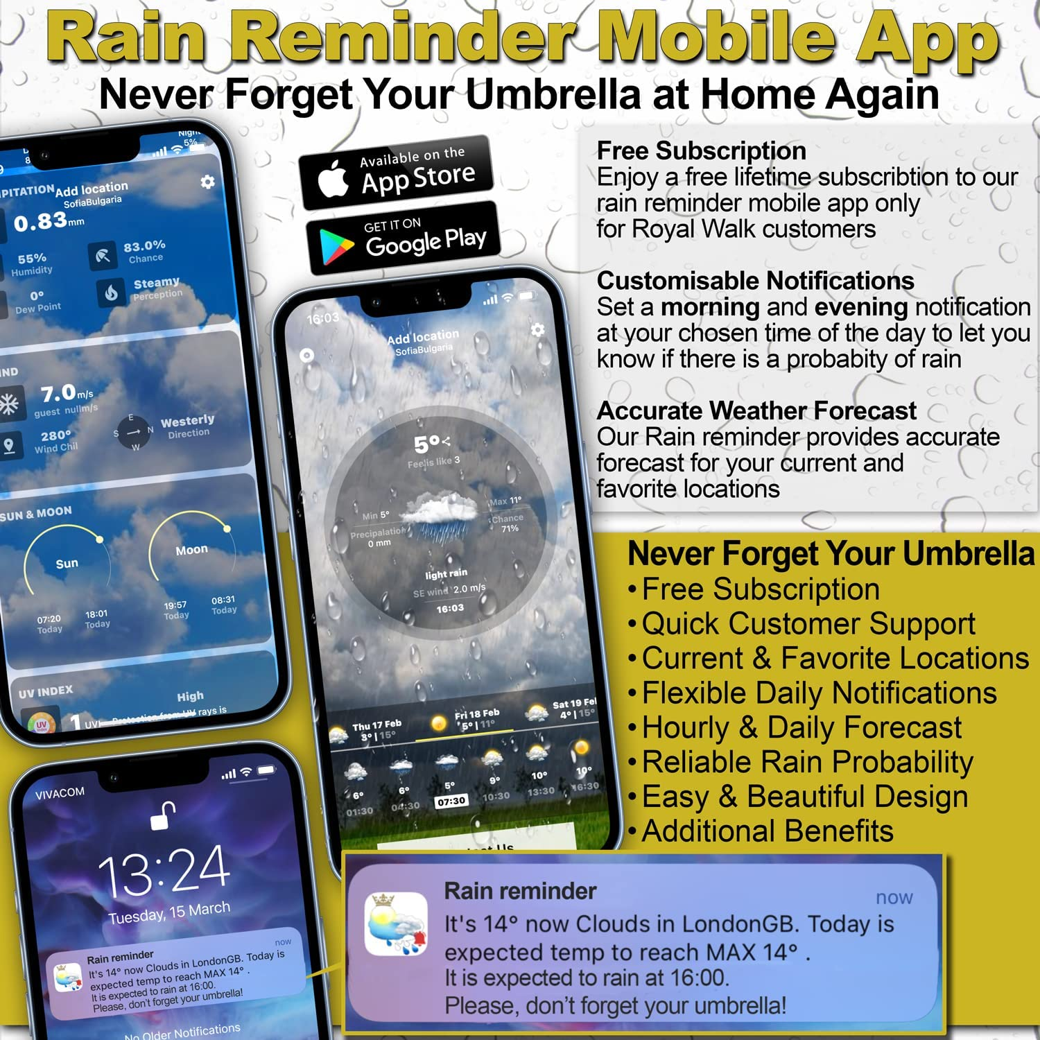 Royal Walk Windproof Large Umbrella for Rain 54 Inch Automatic Open for 2 Persons Wind Resistant Big Golf Umbrellas for Adult Men Women Classic Wooden Handle Fast Drying Strong 16 Ribs Travel 120Cm (Black) - Dark Green image number 7