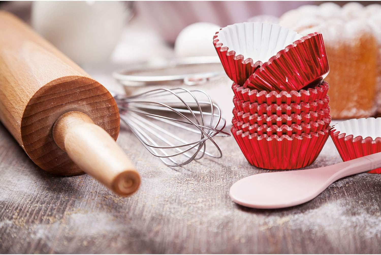 Sumind 400 Pieces Mini Foil Cupcake Liners Baking Cups, Metallic Cupcake Liner for Holiday Baking Muffin and Cupcakes(Red) image number 6