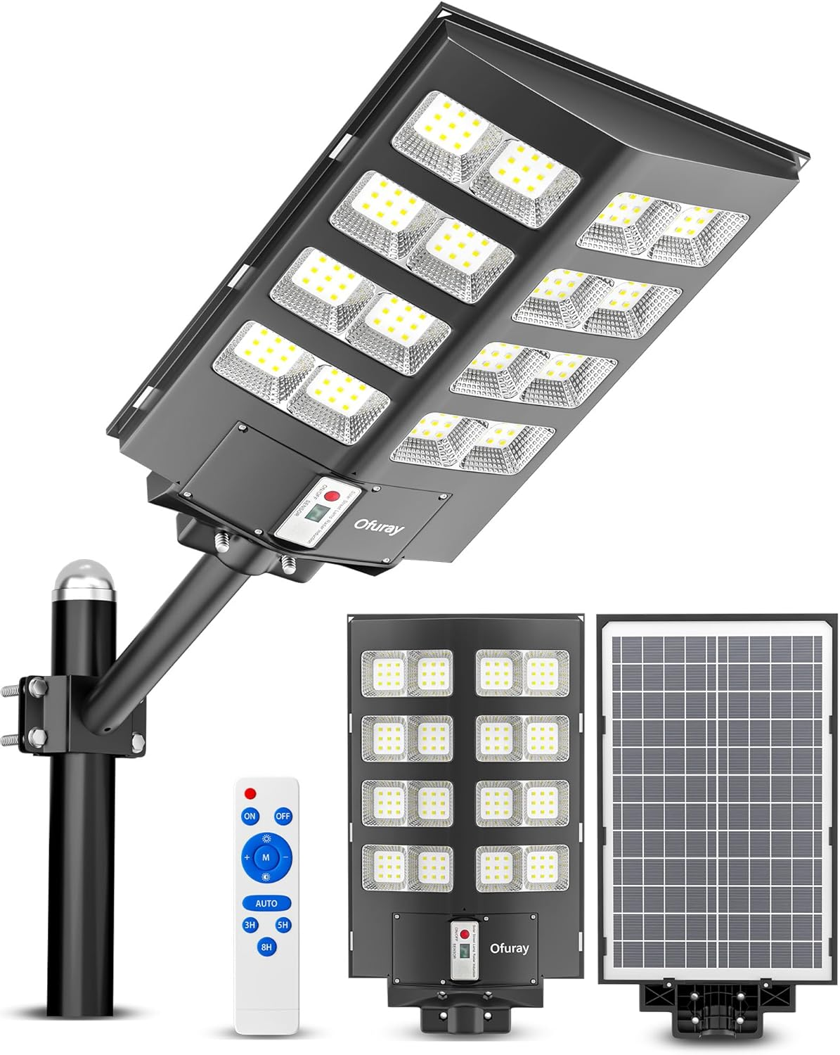 Ofuray 3000W Solar Street Lights Outdoor,100000Lm Solar Parking Lot Lights Dusk to Dawn 6500K,Ip67 Waterproof Solar Security Commercial Lights with Motion Sensor & Remote for Yard, Garage,Street image number 5