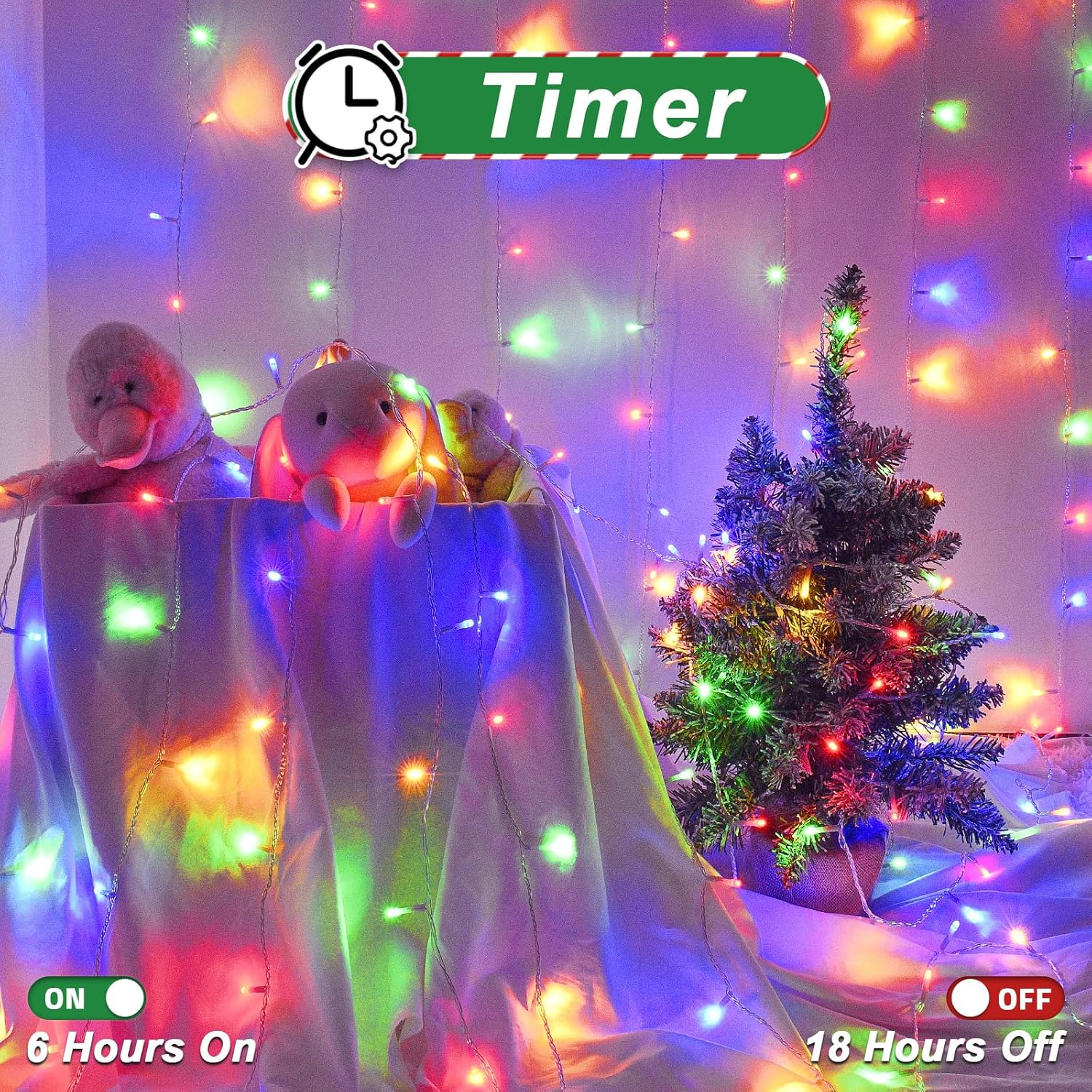 Isisyu Pack of 2 Fairy Lights Outdoor Battery, 3 M 30 LED Fairy Lights Battery with Timer, IP65 Waterproof Fairy Lights Colourful for Indoor Outdoor Christmas Wedding Party Bedroom Christmas Tree image number 4