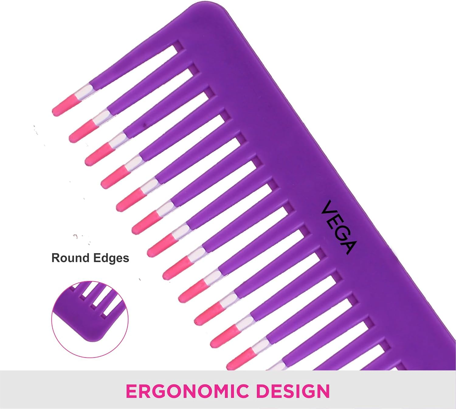VEGA Shampoo Comb, Purple (Pack of 2)
