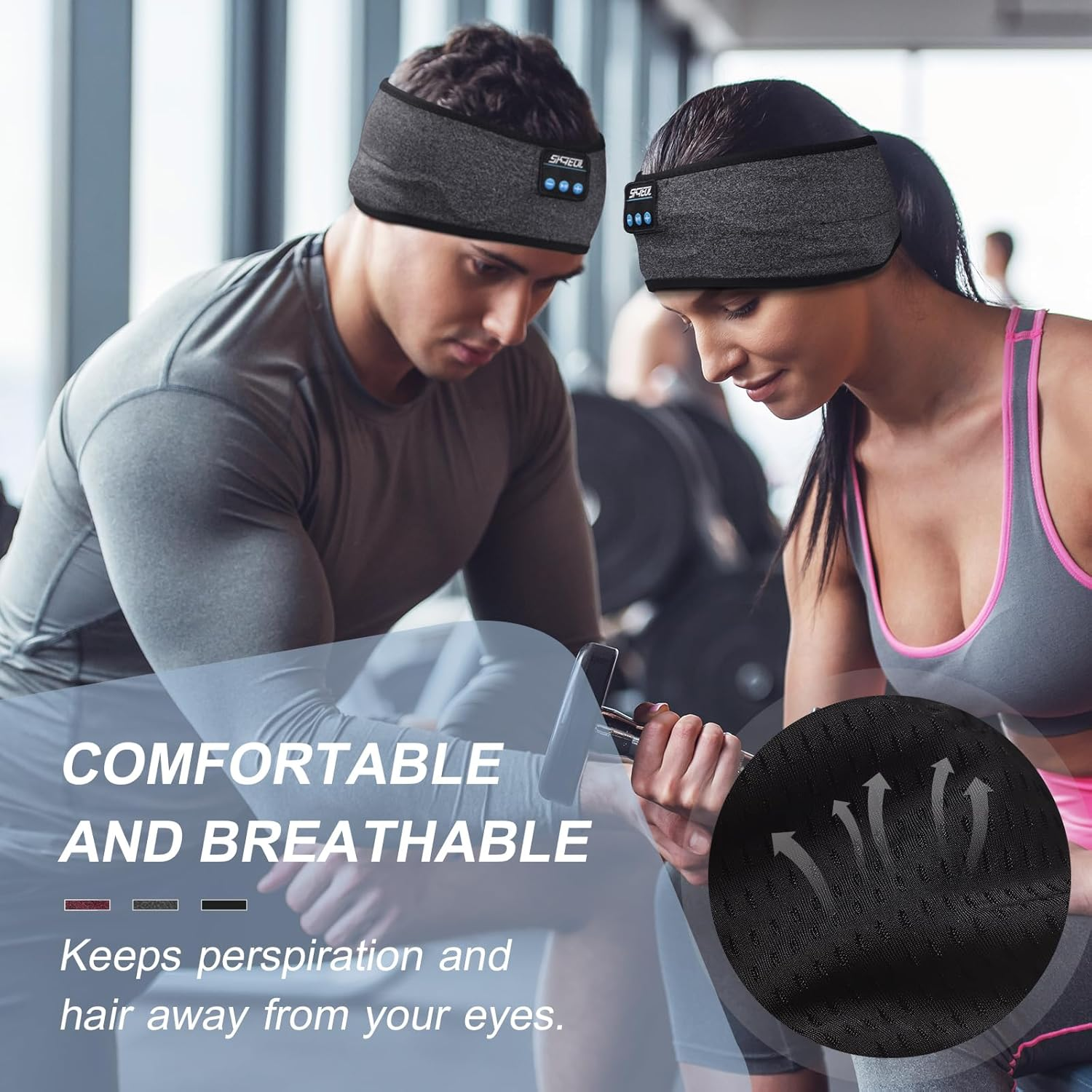 Sleep Headband Headphones, Ultra-Comfortable Sport Headband - Wireless Music & Hands-Free Calls for Sports, Yoga, and Sleep - HD Sound, 12-Hour Battery, Soft & Washable Fabric (Gray) - Gray image number 2