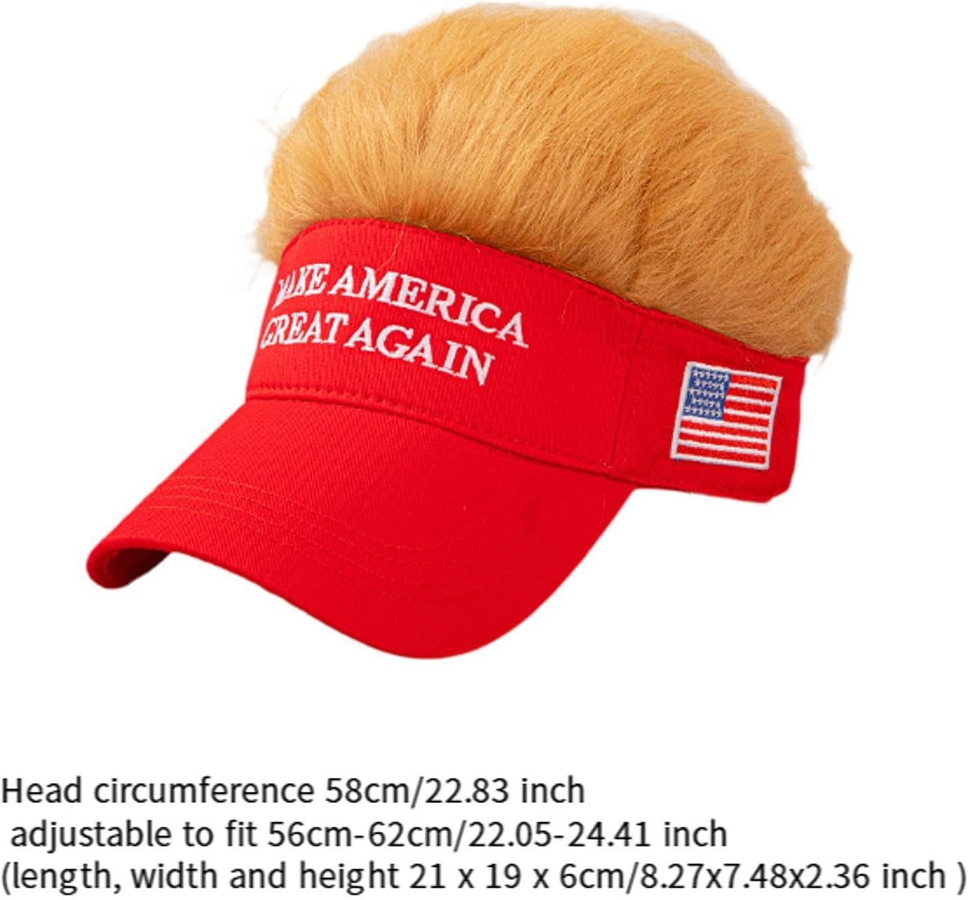 Ａ Aternee Adjustable Men Trump Hat Make America Great Again with Hair, Baseball Cap Sun Hat,Decoration Funny,Novelty Wig Cap,Visor with Hair for Sports,Adults,Outdoor Activities Red image number 3
