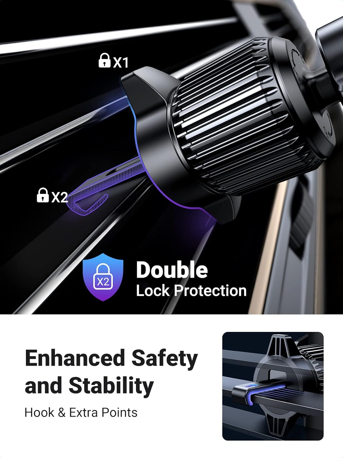 UGREEN 2 in 1 Car Phone Holder Mount for Dashboard Windshield Air Vent, Universal Cradle, Strong Suction Cup, Compatible with Iphone 16 Pro Max, Galaxy S24 Ultra image number 2