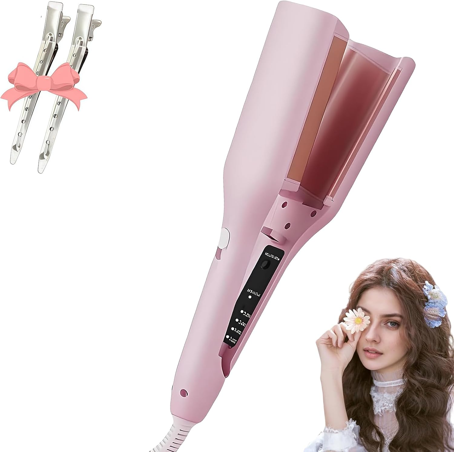 Homessencials Hair Styling Tool with Negative Ionic Technology, French Curls Iron, Adjustable Temperatures, 4 Gears Double-Sided Heating, Quickly Creating Smooth Waves (Purple)