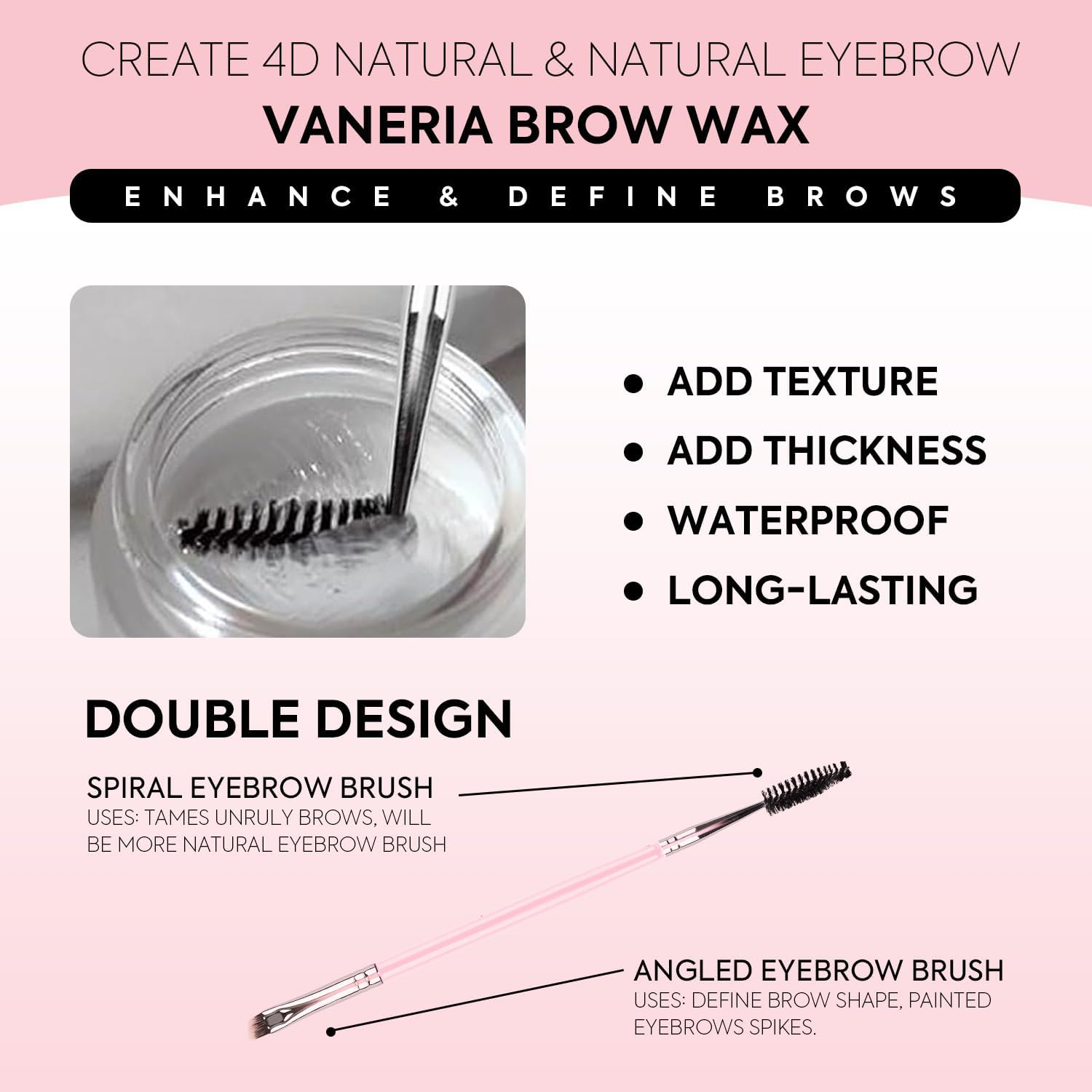 VANERIA Eyebrow Gel Clear,Brow Soap,Eyebrow Brush with Double Head,Clear Eyebrow Setting Gel for Feathery & Fluffy & Brow Freeze,Long Lasting Waterproof.14G image number 3