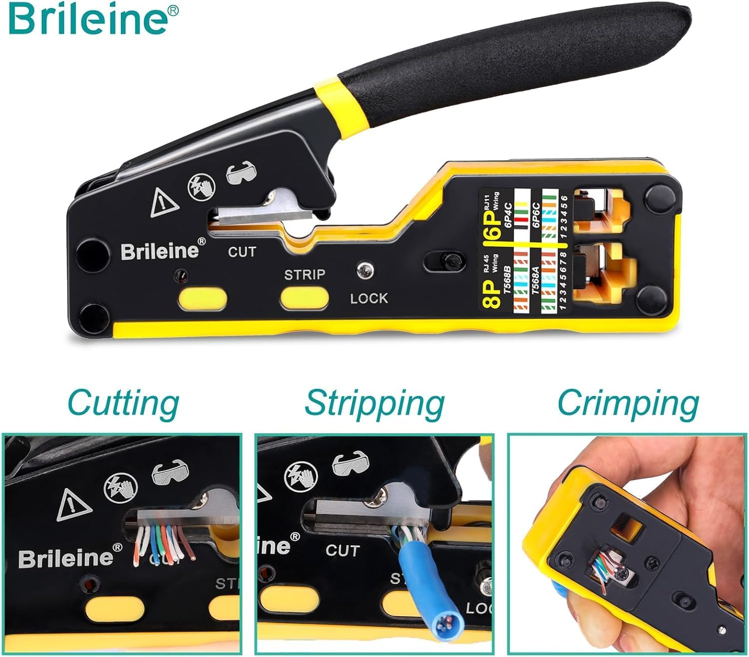 RJ45 Crimp Tool Pass through Ethernet Crimper for RJ45 Connectors / Cat6 Cat6A Cat5 Cat5E Connector Ethernet Crimpe Tool Kit with Mini Cable Stripper image number 3