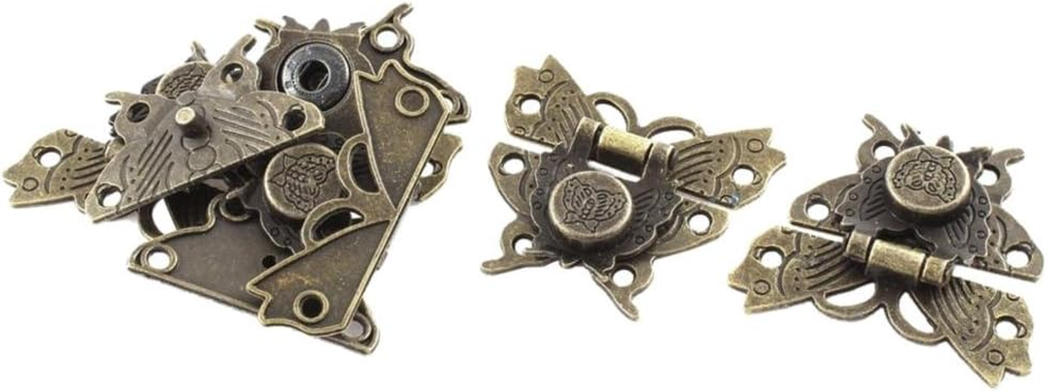 ODETOJOY 1Pc Antique Bronze Butterfly Cabinet Latches Hasp Pad Lock Clasp for Jewelry Wooden Box Case Chest Retro Vintage Decorative Mini Latch for Toolbox Gift Box Suitcase with Screws image number 5