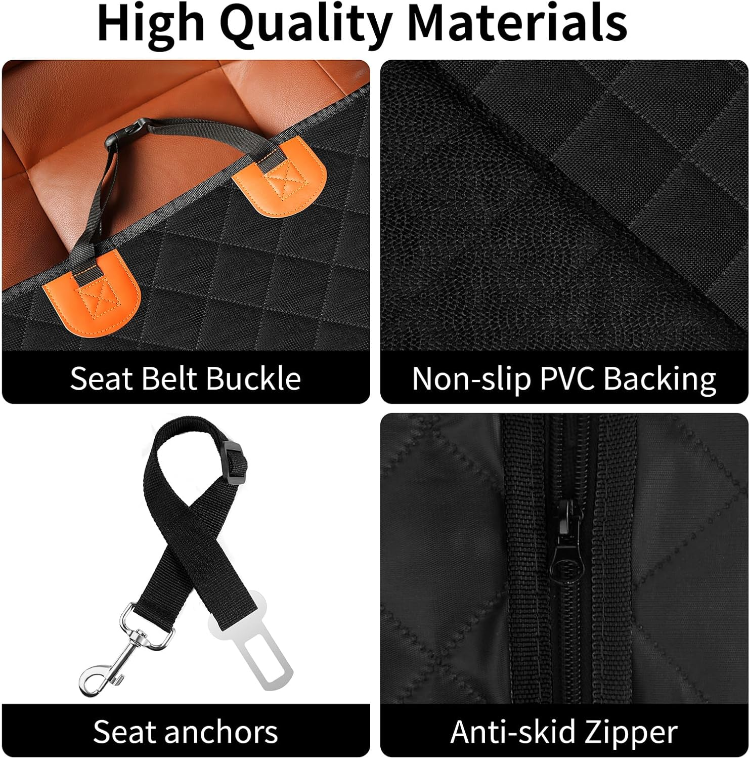 Zoramey Dog Car Seat Cover for Pets, 100% Waterproof 600D Heavy Durable Dog Car Seat Hammock Scratch Proof Nonslip with Seatbelt and Side Flaps for SUV, Truck, Sedan (Black) - Orange image number 3