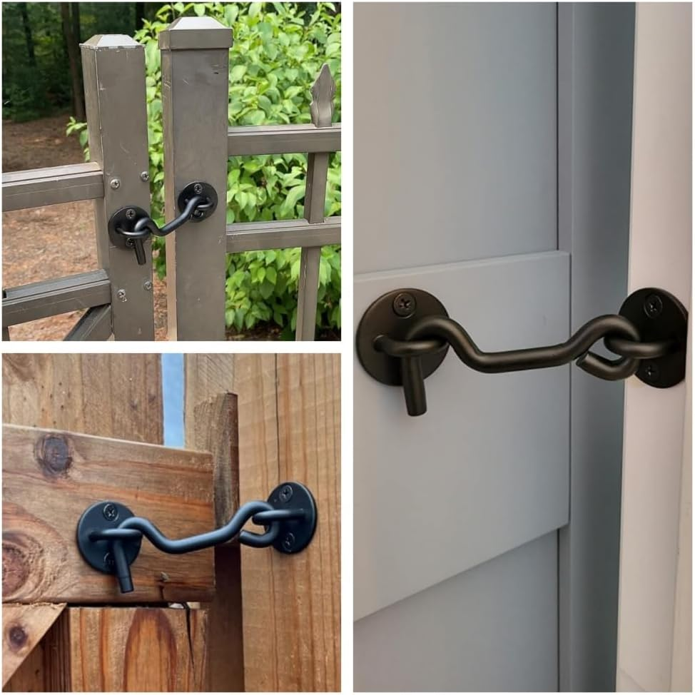 FACAICAI 4" Black Privacy Hook and Eye Latch Easy Lock for Barn Door (2 Black) image number 4