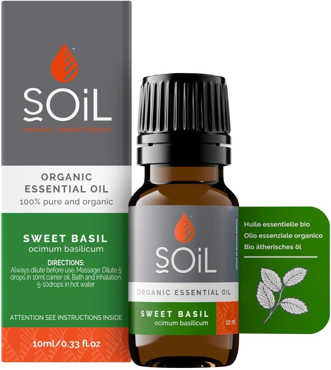 Soil Organic Basil Essential Oil, Essential Oil Diffuser, Versatile Applications, No Animal Testing, Parabens, Petro-Chemicals, Synthetic Colours, or Synthetic Fragrances, ECOCERT Certified, 10Ml